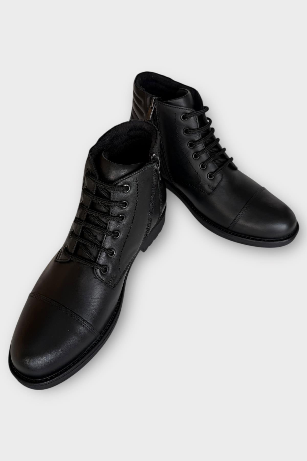Hakiki Deri Kaydırmaz Kauçuk Taban Günlük Erkek Bot SİYAH - Görsel 5