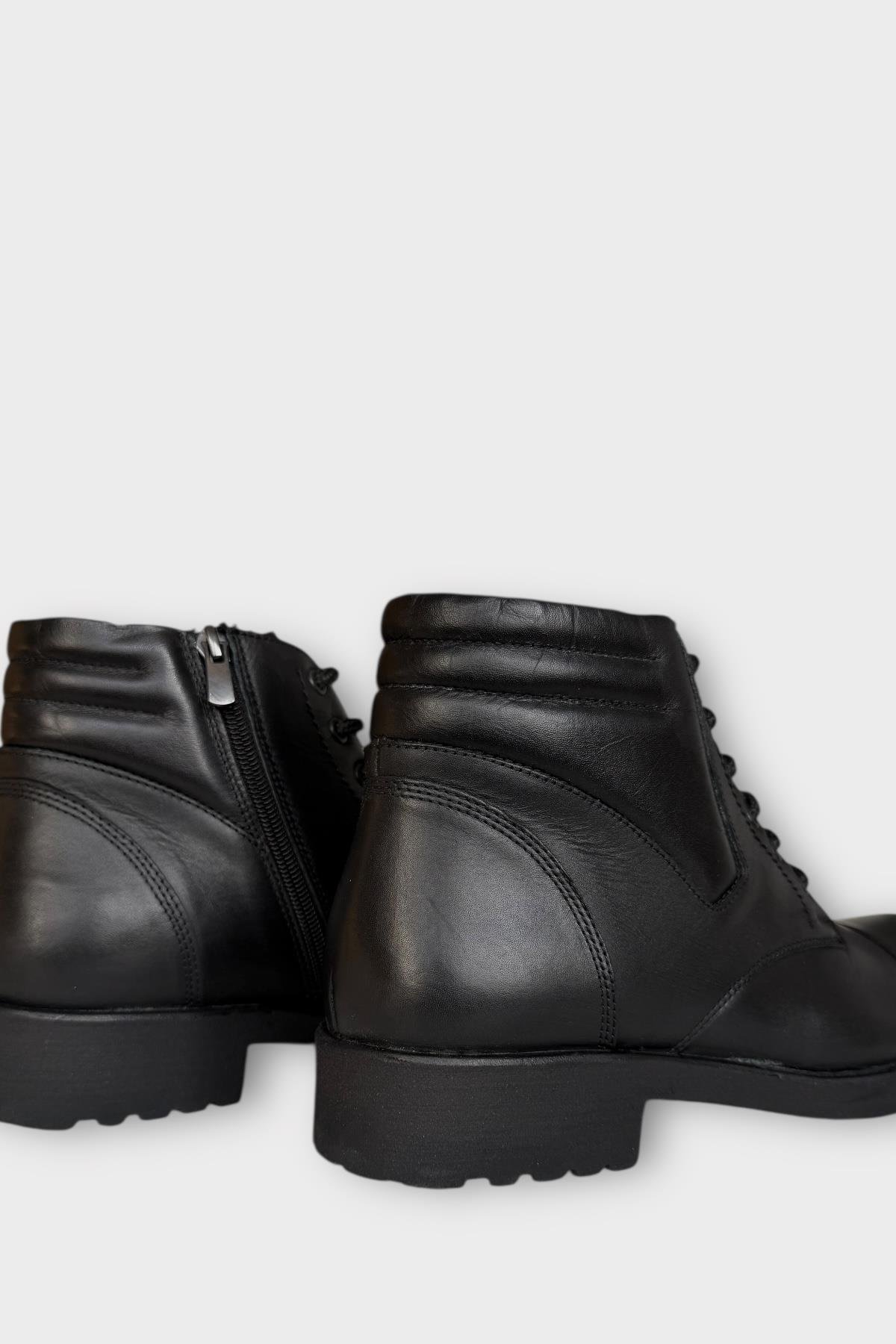 Hakiki Deri Kaydırmaz Kauçuk Taban Günlük Erkek Bot SİYAH - Görsel 6