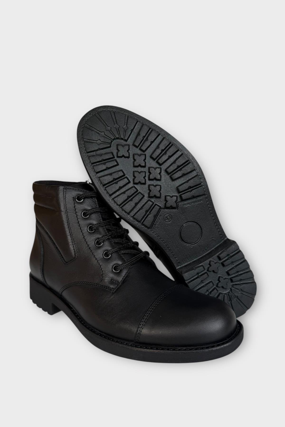 Hakiki Deri Kaydırmaz Kauçuk Taban Günlük Erkek Bot SİYAH - Görsel 7