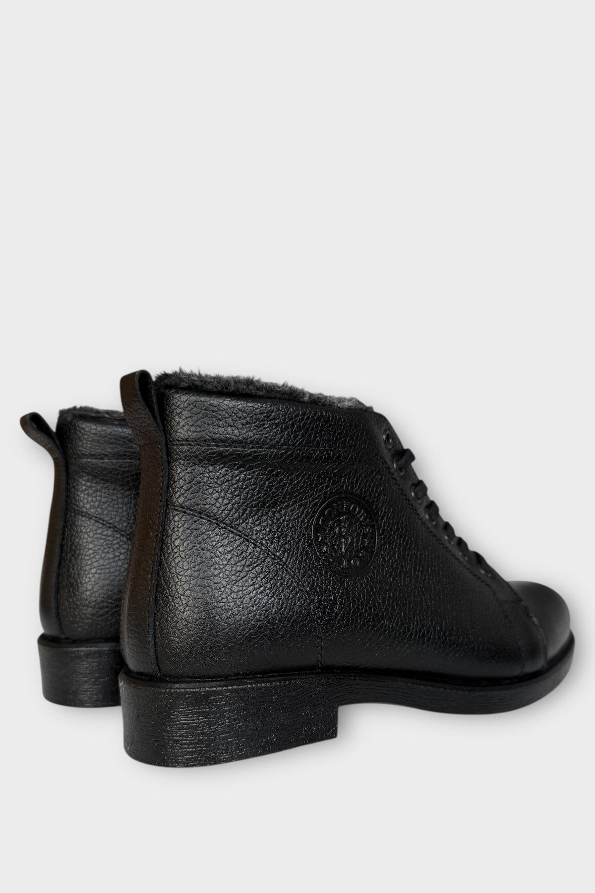 Erkek Hakiki Deri İçi Kürklü Kaydırmaz Kauçuk Taban Fermuarlı Bot SİYAH - Görsel 6
