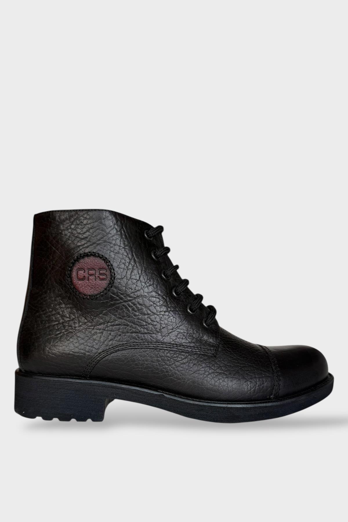 Hakiki Deri Kaydırmaz Kauçuk Taban Fermuarlı Erkek Bot SİYAH - Görsel 2