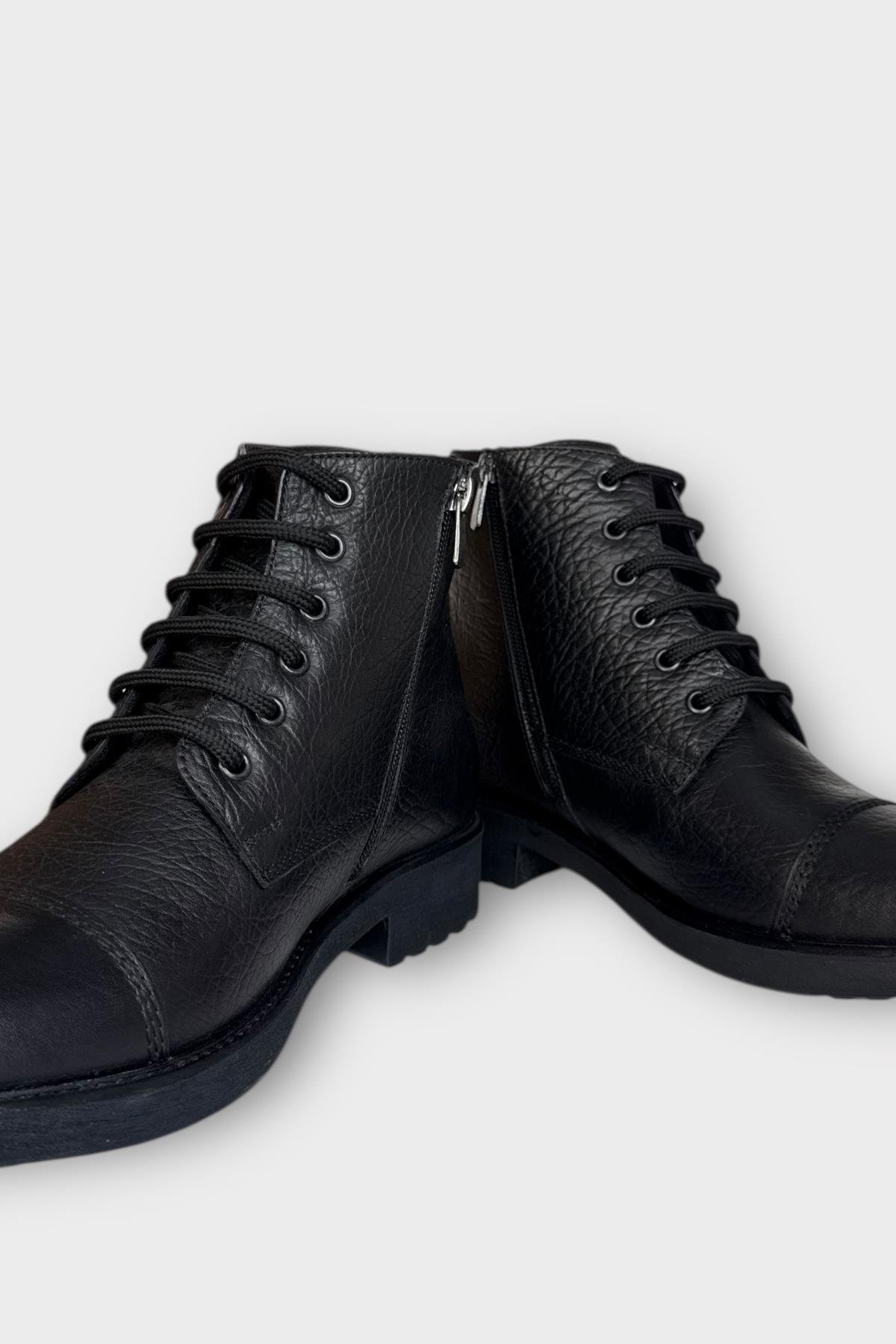 Hakiki Deri Kaydırmaz Kauçuk Taban Fermuarlı Erkek Bot SİYAH - Görsel 4