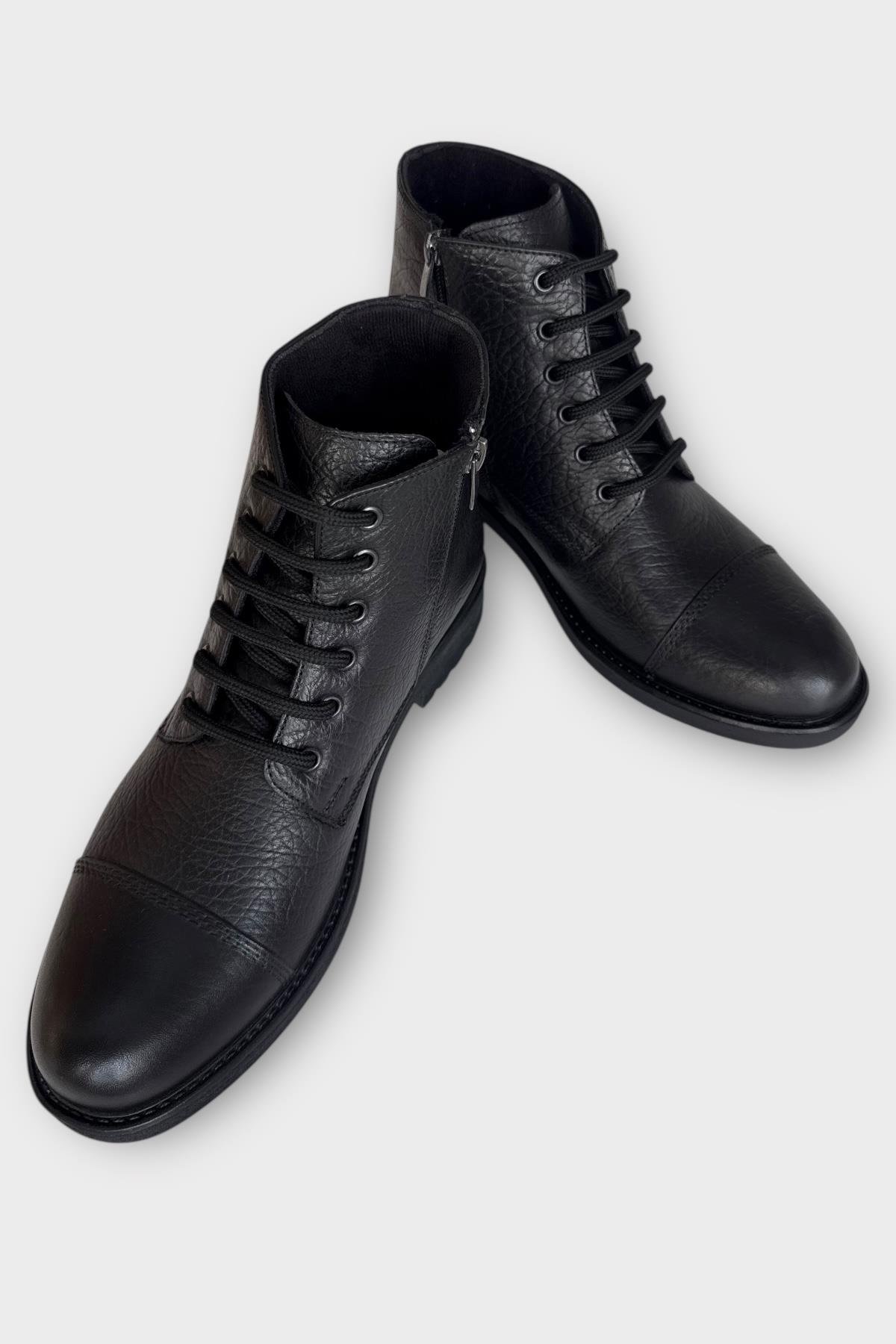 Hakiki Deri Kaydırmaz Kauçuk Taban Fermuarlı Erkek Bot SİYAH - Görsel 5