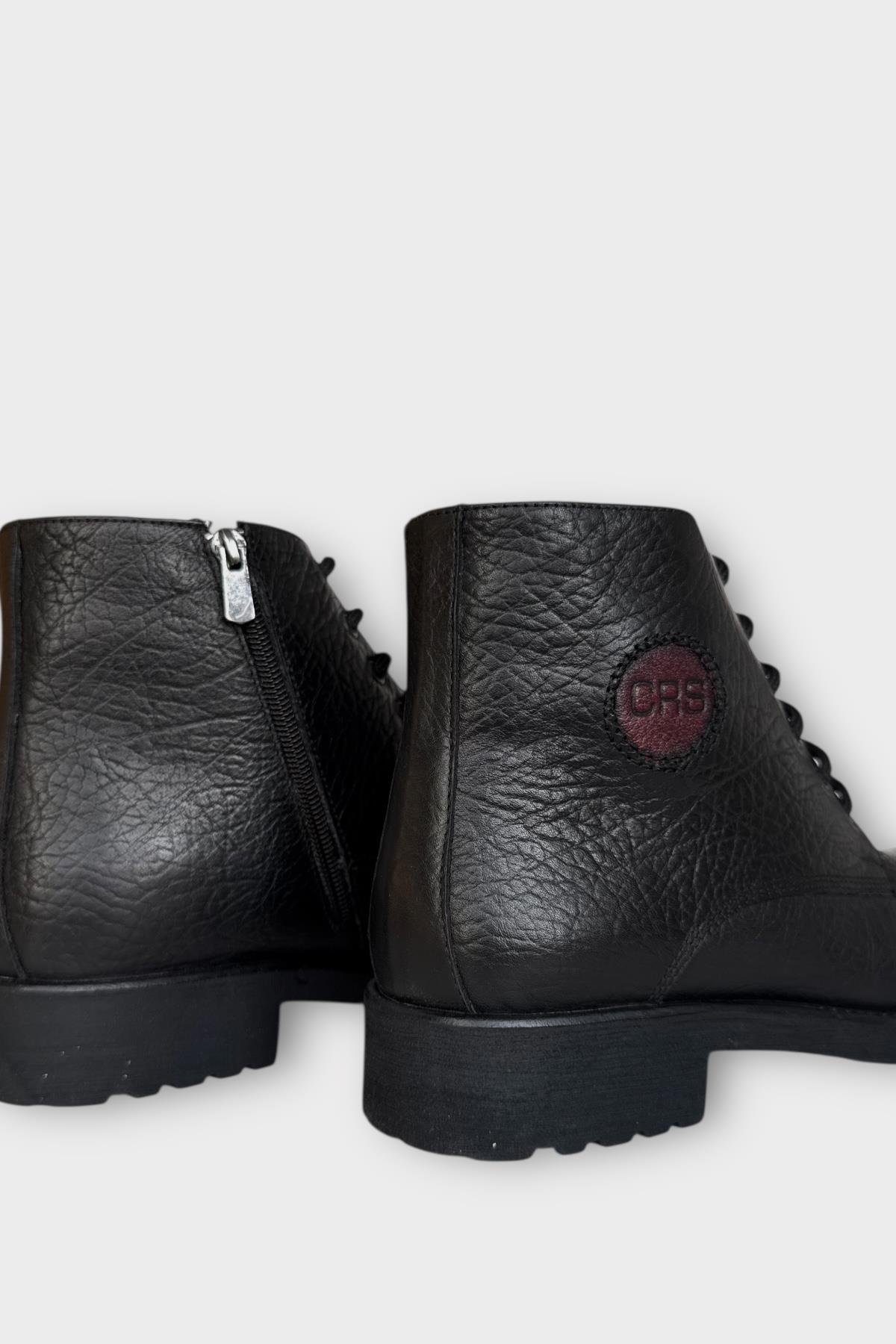 Hakiki Deri Kaydırmaz Kauçuk Taban Fermuarlı Erkek Bot SİYAH - Görsel 6