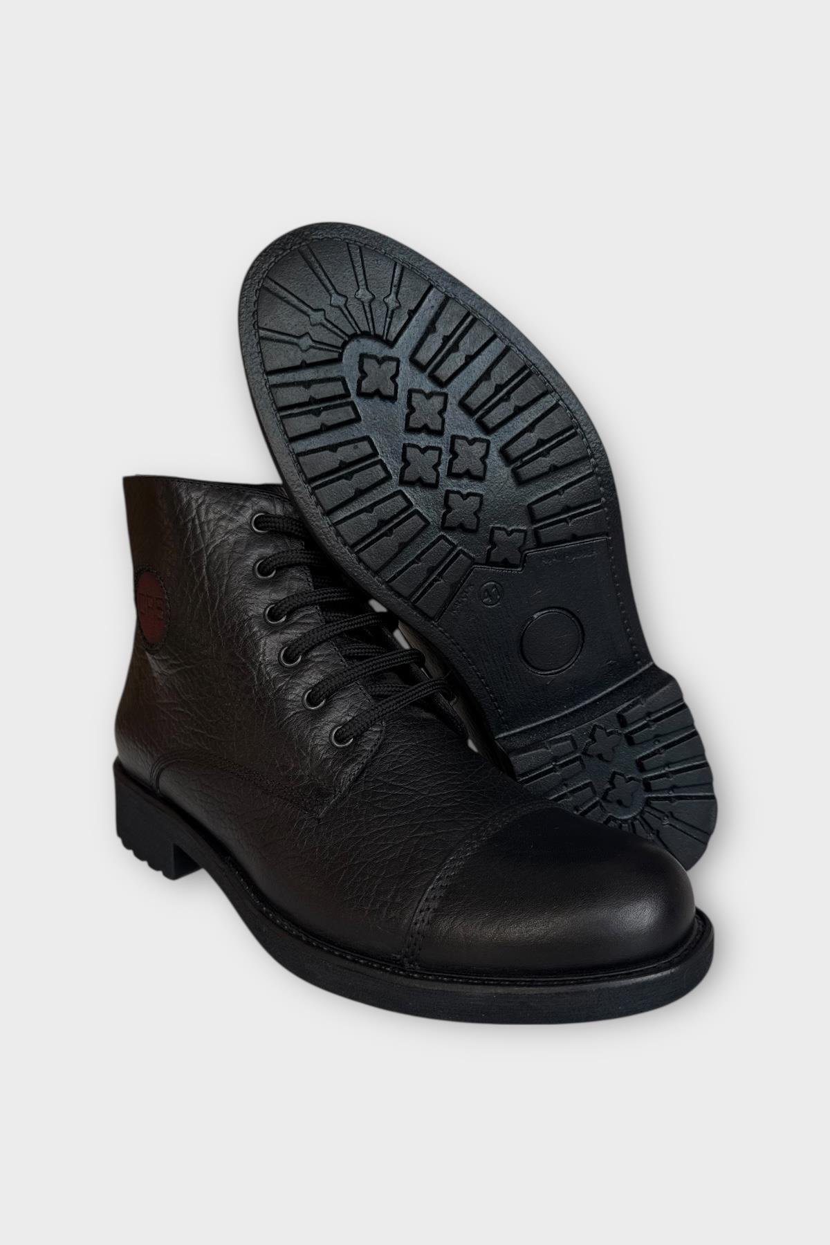 Hakiki Deri Kaydırmaz Kauçuk Taban Fermuarlı Erkek Bot SİYAH - Görsel 7