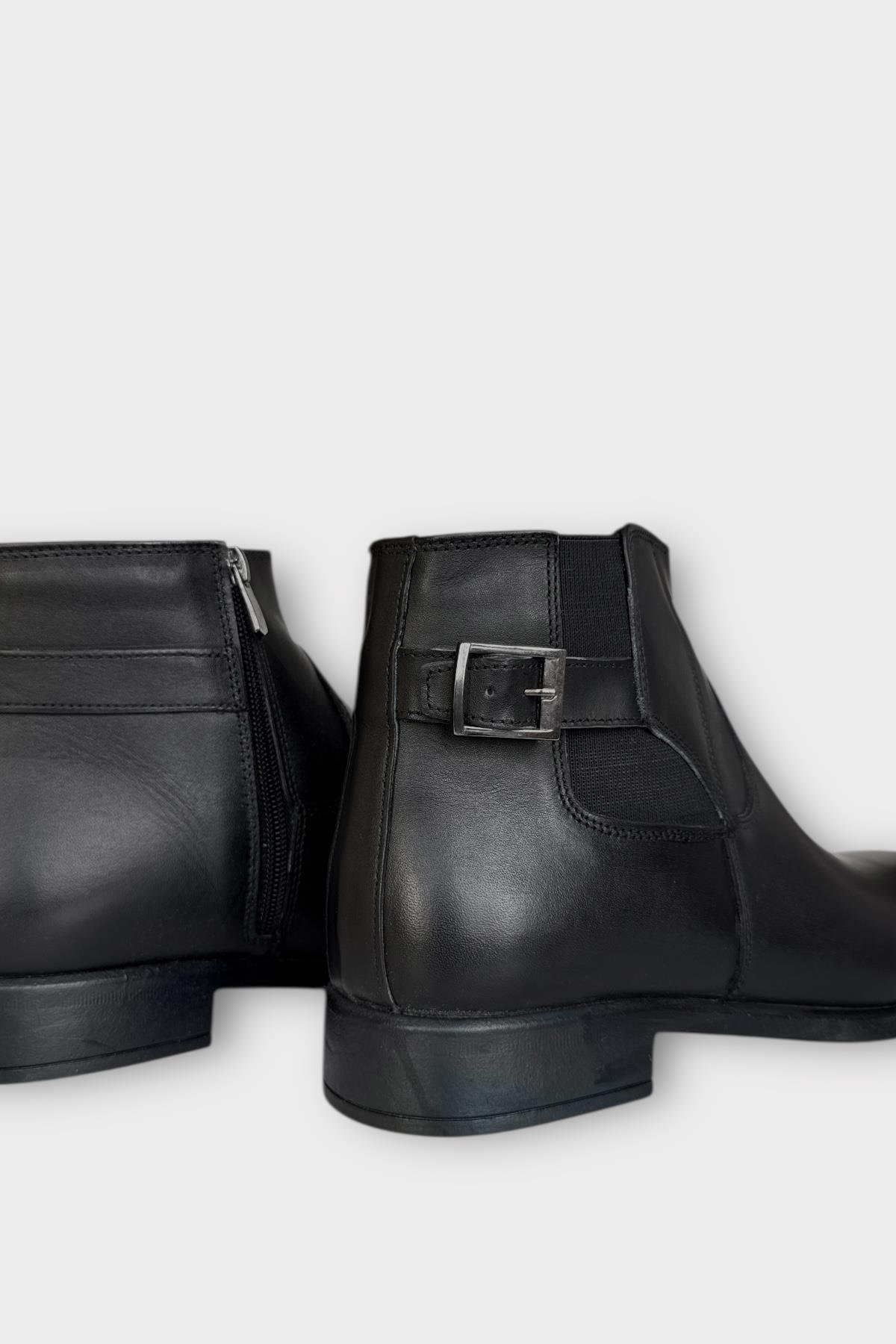 Hakiki Deri Kaydırmaz Kauçuk Taban Fermuarlı Sivri Burun Klasik Erkek Bot SİYAH - Görsel 7