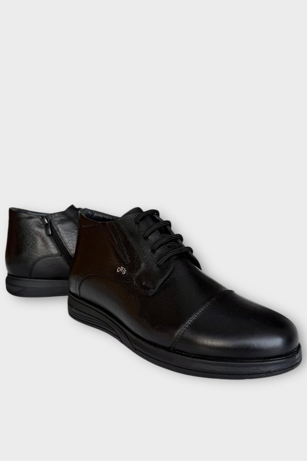 Hakiki Deri Kaydırmaz Kauçuk Taban Fermuarlı Erkek Bot SİYAH - SİYAH - Görsel 3