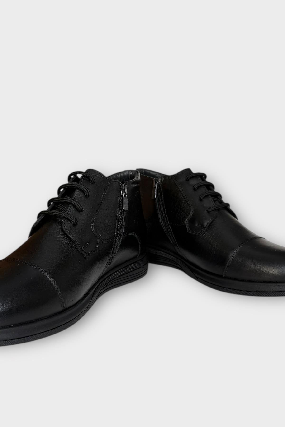 Hakiki Deri Kaydırmaz Kauçuk Taban Fermuarlı Erkek Bot SİYAH - SİYAH - Görsel 4