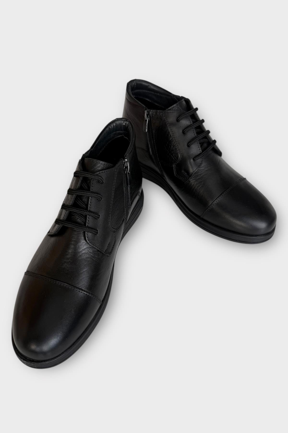 Hakiki Deri Kaydırmaz Kauçuk Taban Fermuarlı Erkek Bot SİYAH - SİYAH - Görsel 5