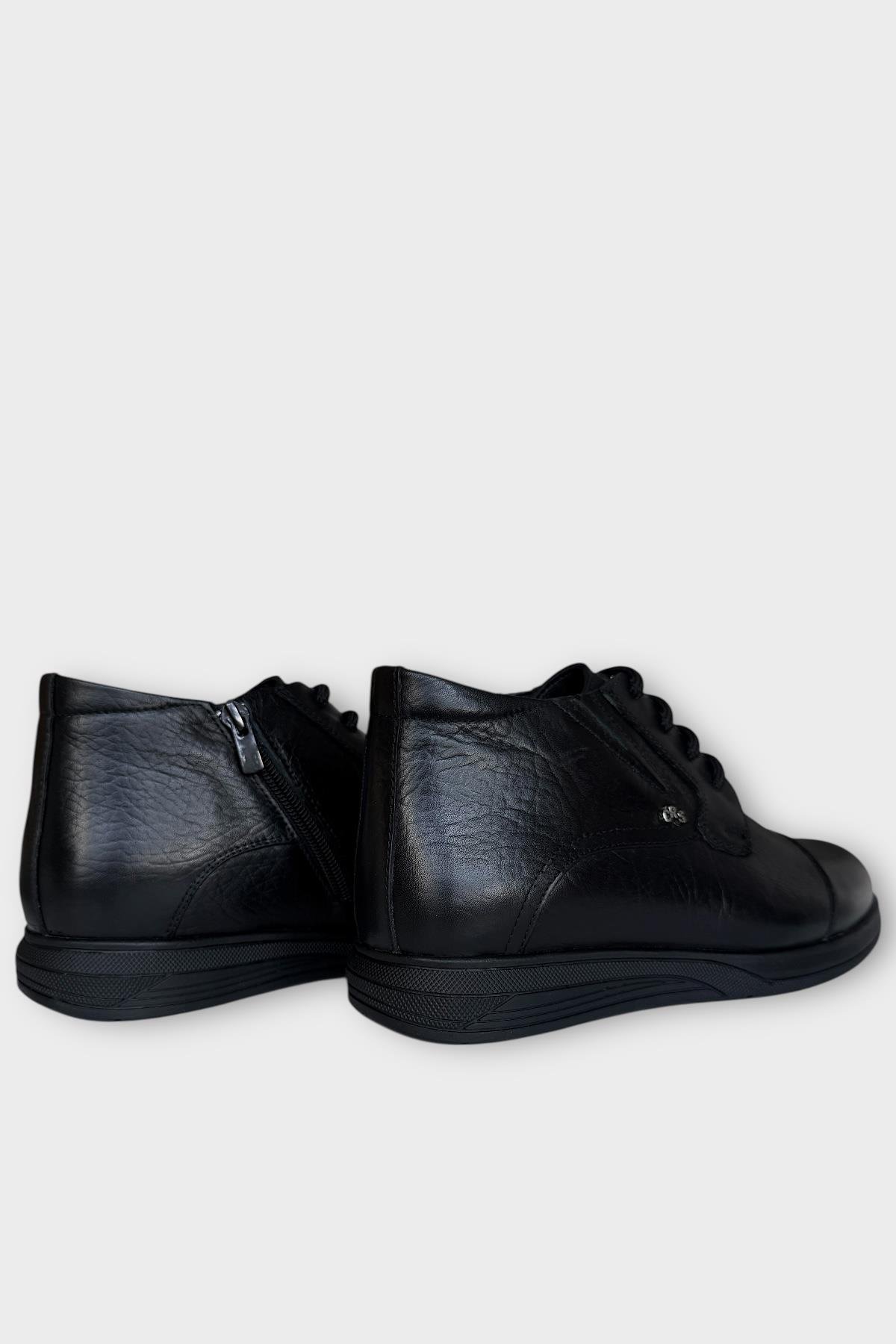 Hakiki Deri Kaydırmaz Kauçuk Taban Fermuarlı Erkek Bot SİYAH - SİYAH - Görsel 6