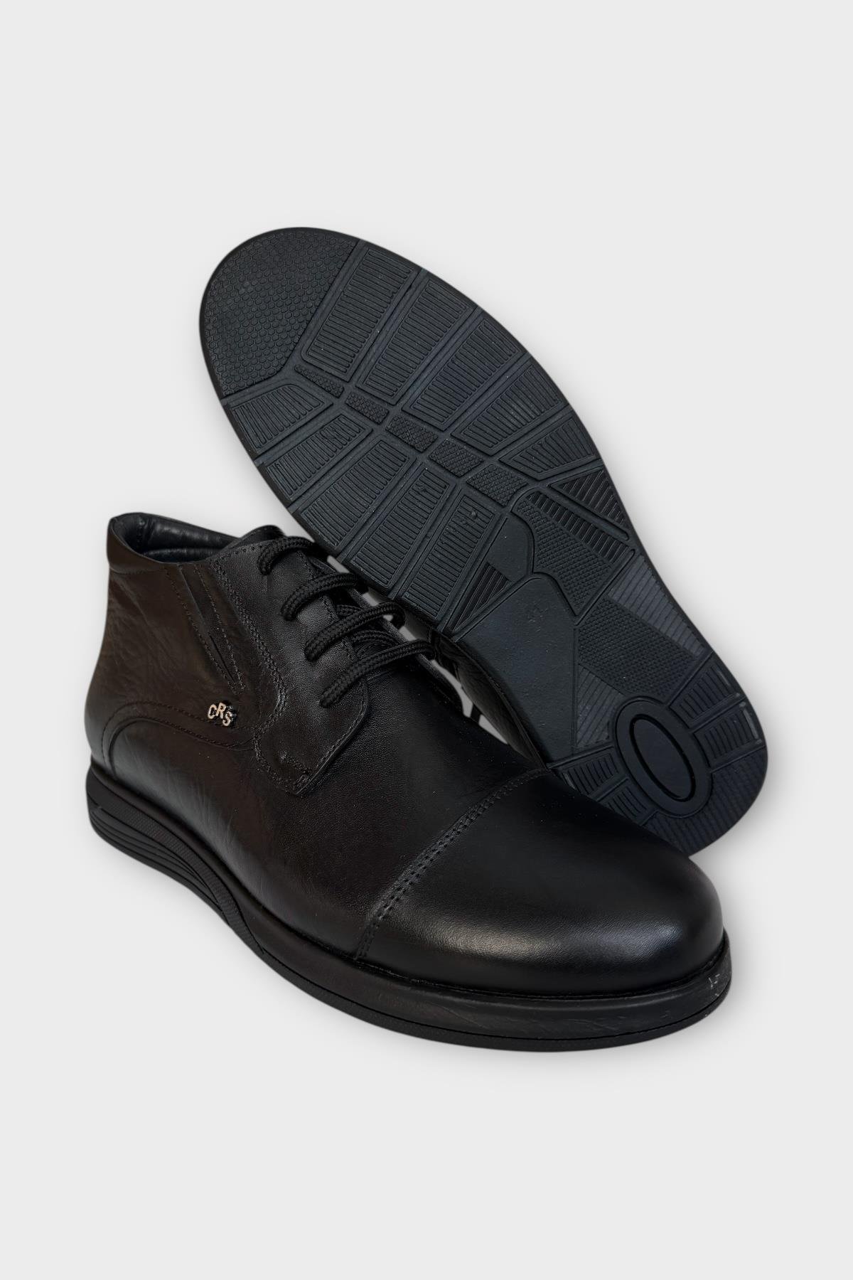 Hakiki Deri Kaydırmaz Kauçuk Taban Fermuarlı Erkek Bot SİYAH - SİYAH - Görsel 7