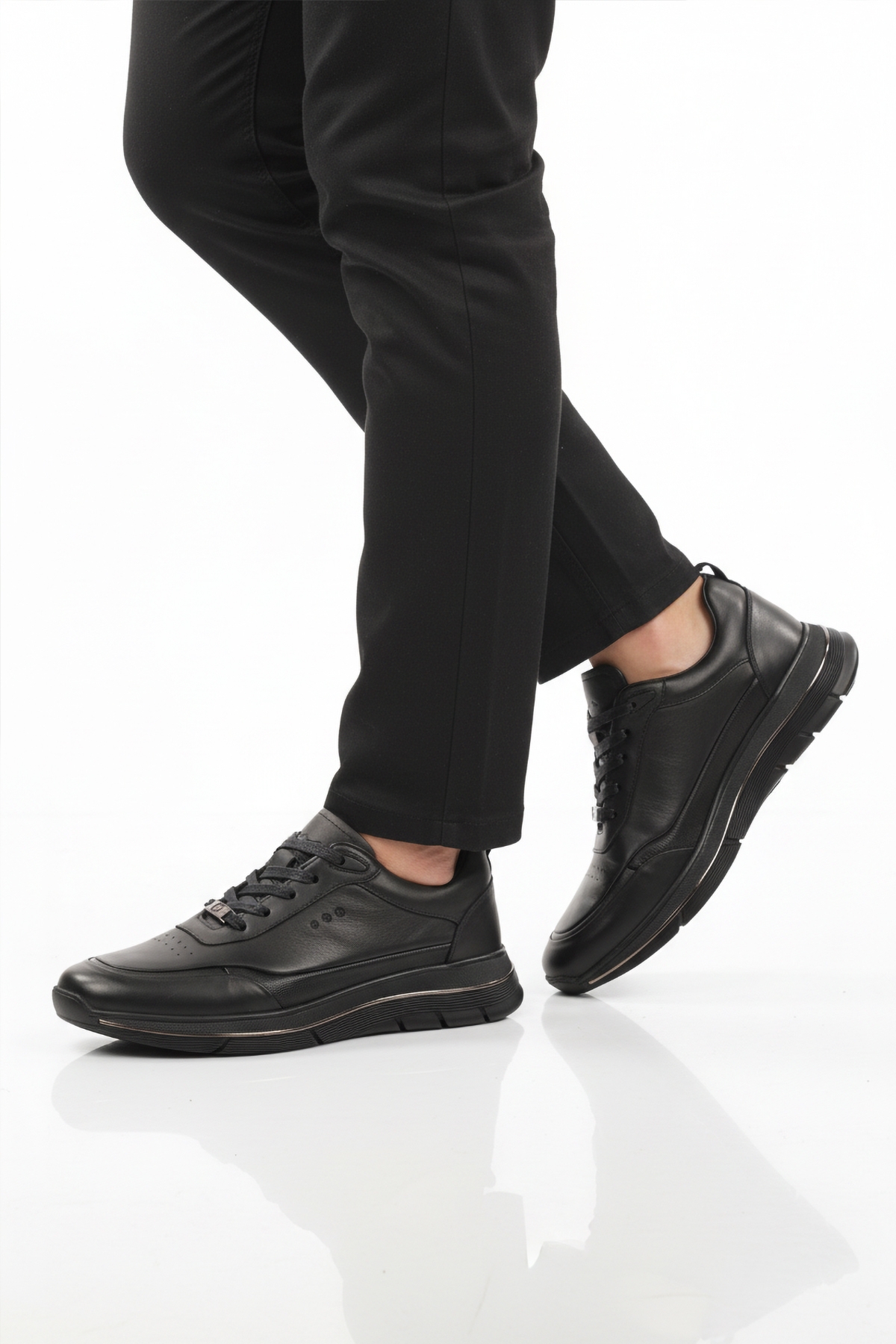 Siyah Hakiki Deri Bağcıklı Erkek Sneaker - Görsel 2