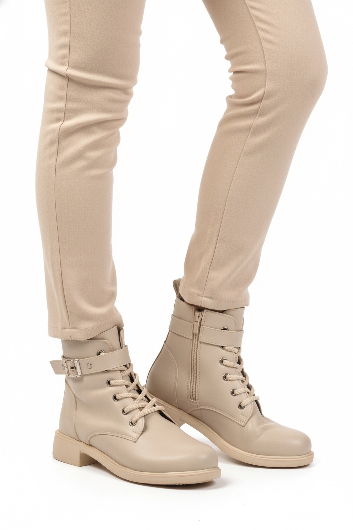 Aspor Bej İçi Polarlı Fermuarlı Kadın Topuklu Bot - Görsel 2