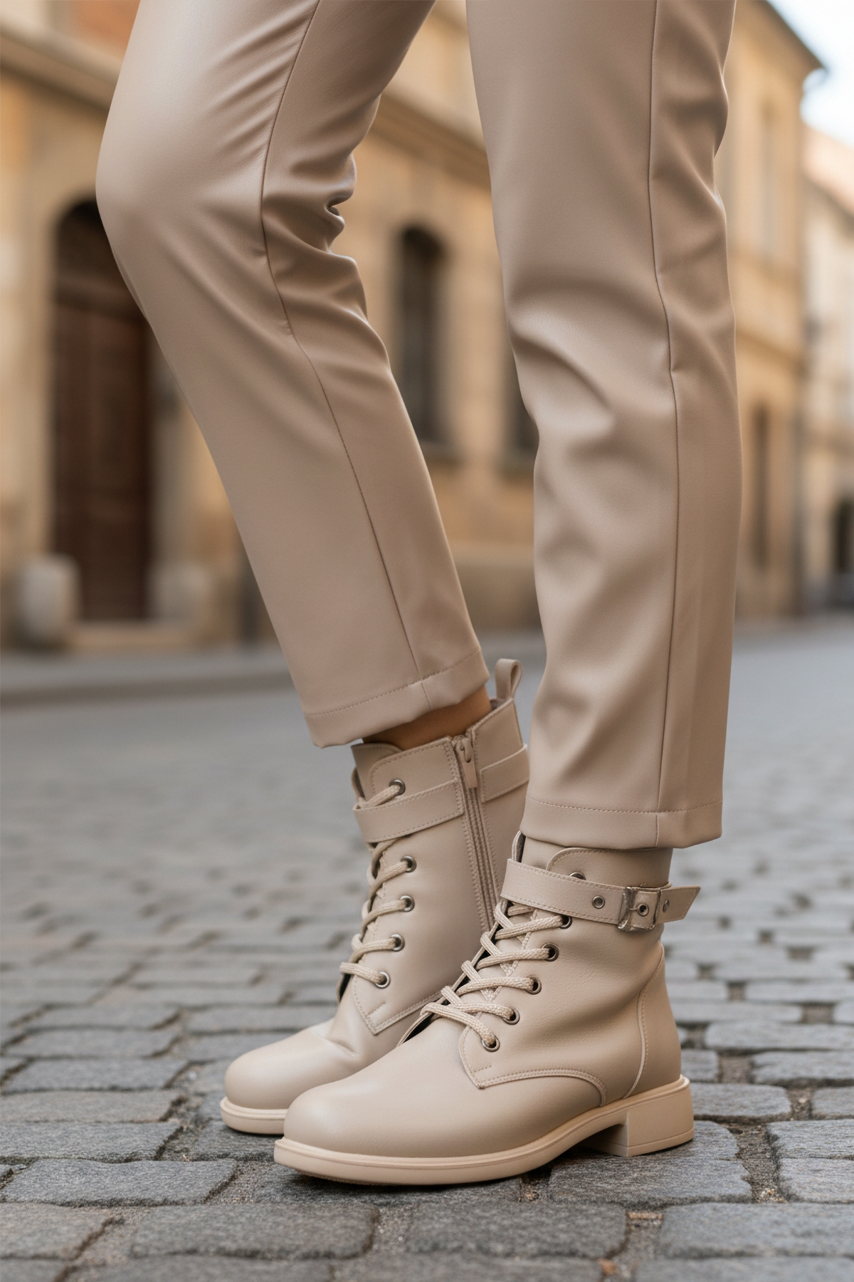 Aspor Bej İçi Polarlı Fermuarlı Kadın Topuklu Bot - Görsel 4