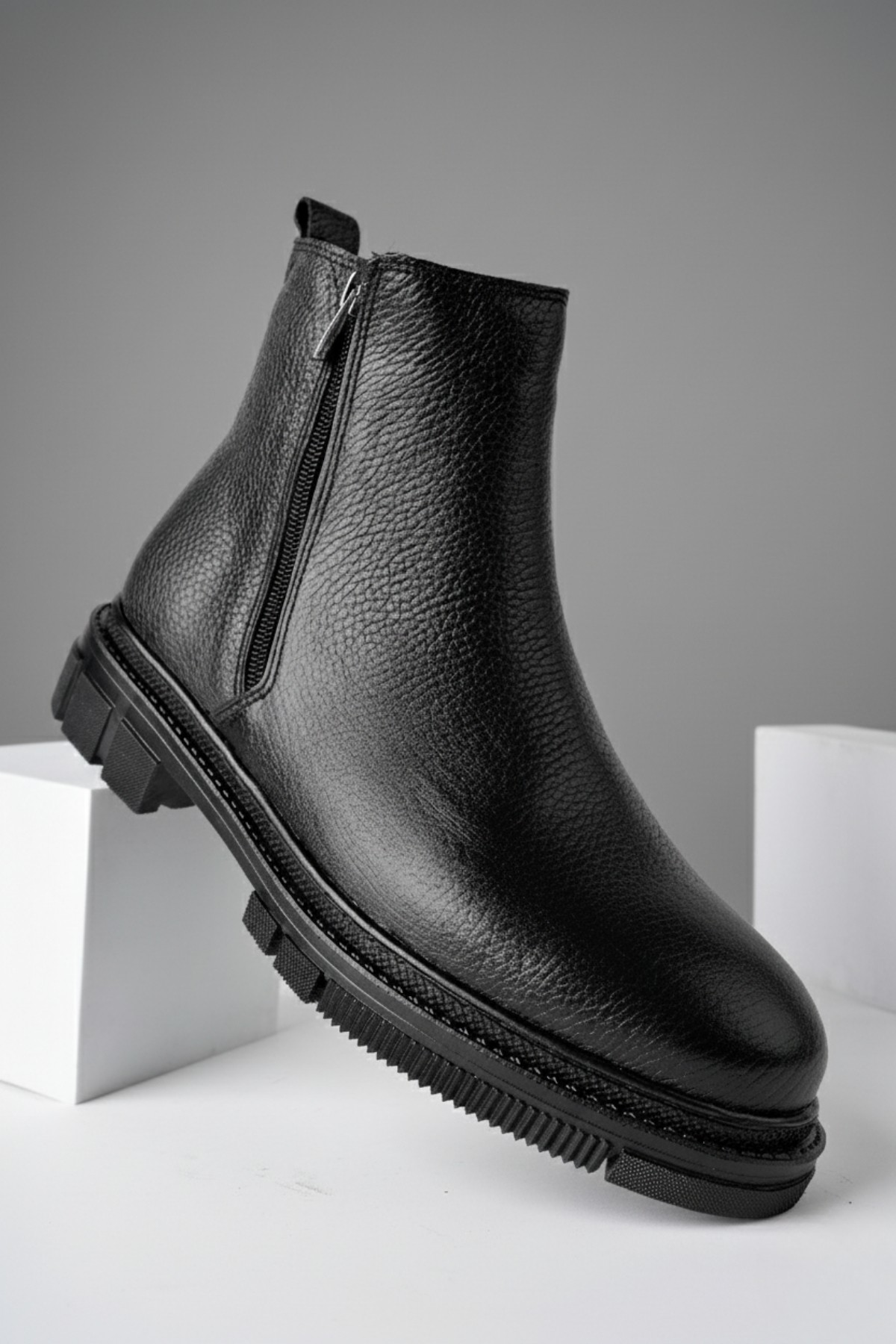 CHELSEY Hakiki Deri Çift Fermuarlı Erkek Kışlık Bot - Görsel 5