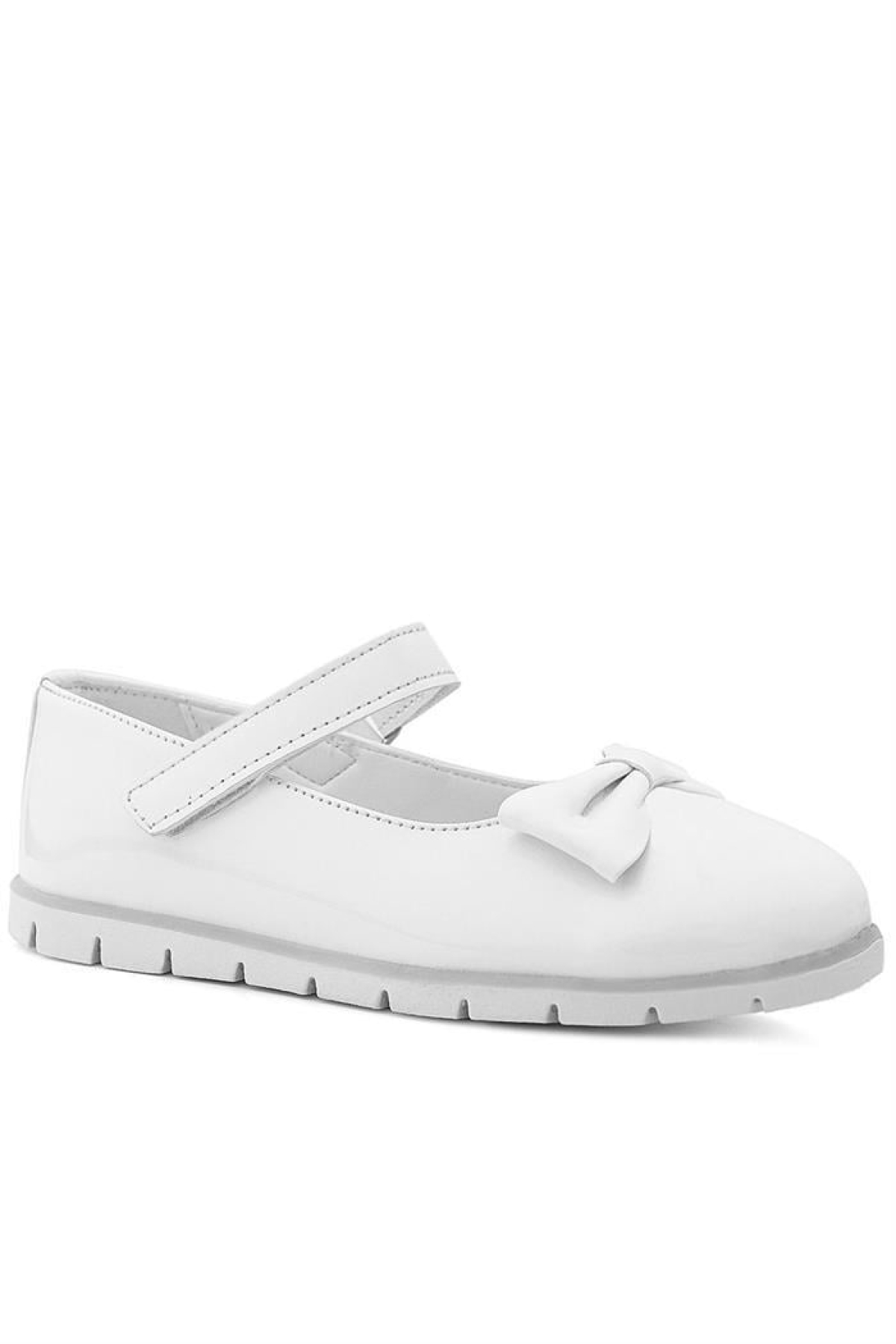 Beyaz Rugan Fiyonklu Cırtlı Kız Çocuk Babet - Görsel 3