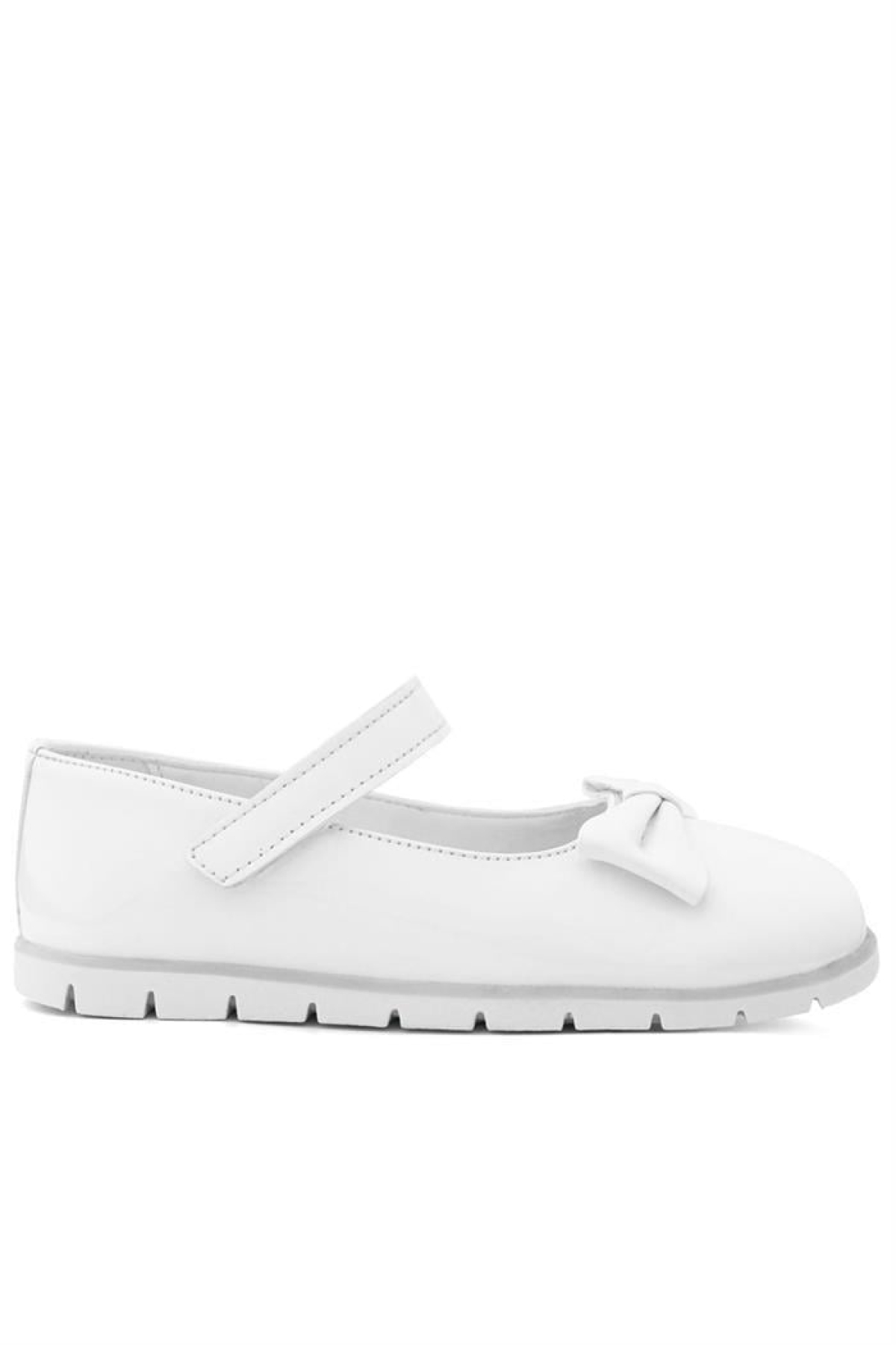 Beyaz Rugan Fiyonklu Cırtlı Kız Çocuk Babet - Görsel 4