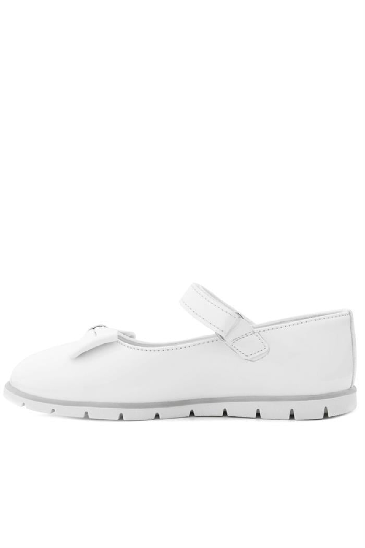 Beyaz Rugan Fiyonklu Cırtlı Kız Çocuk Babet - Görsel 6