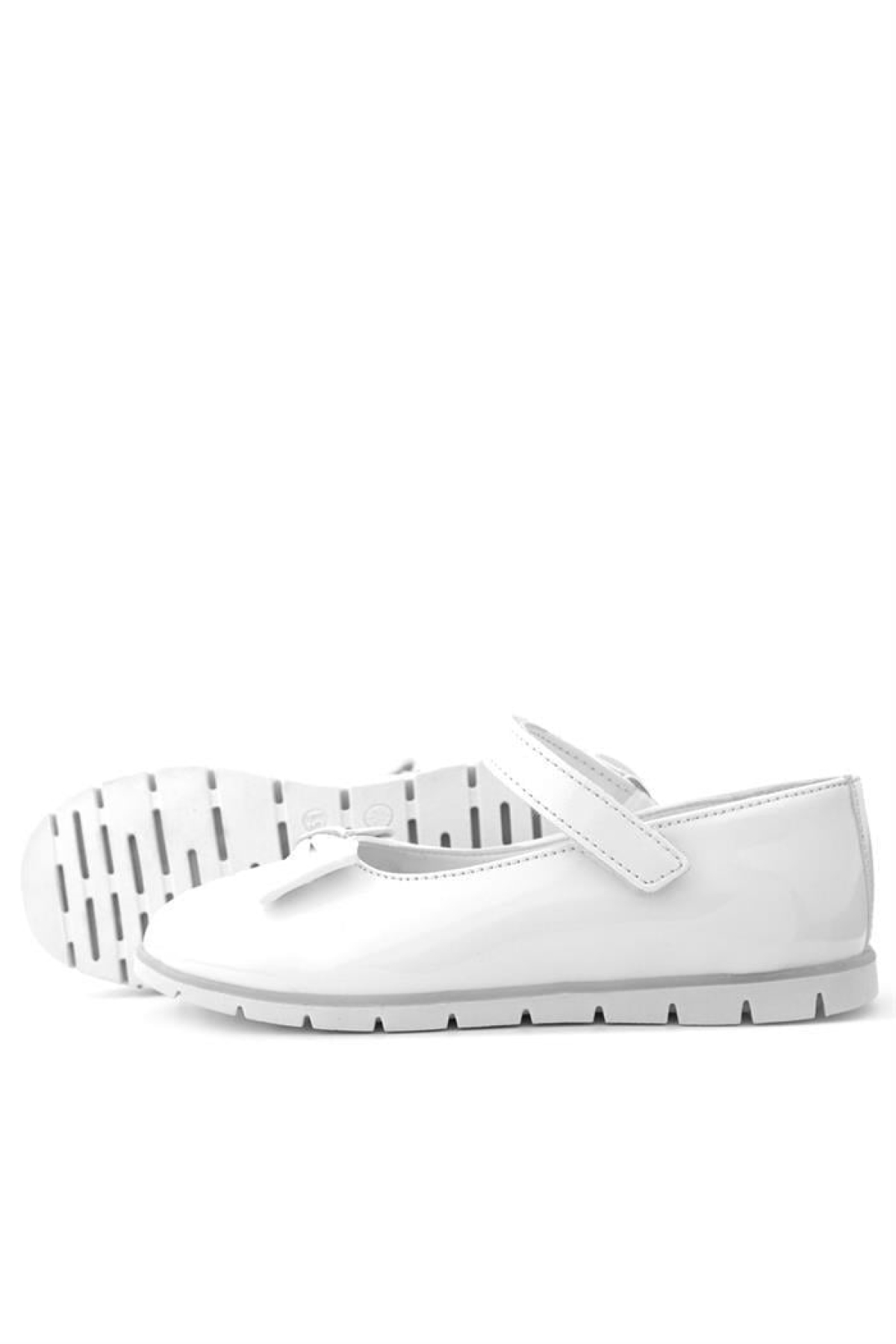 Beyaz Rugan Fiyonklu Cırtlı Kız Çocuk Babet - Görsel 8