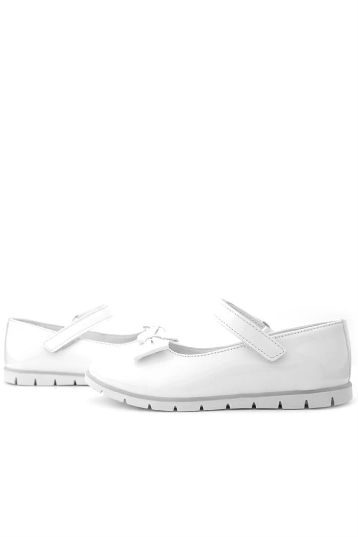 Beyaz Rugan Fiyonklu Cırtlı Kız Çocuk Babet - Görsel 9