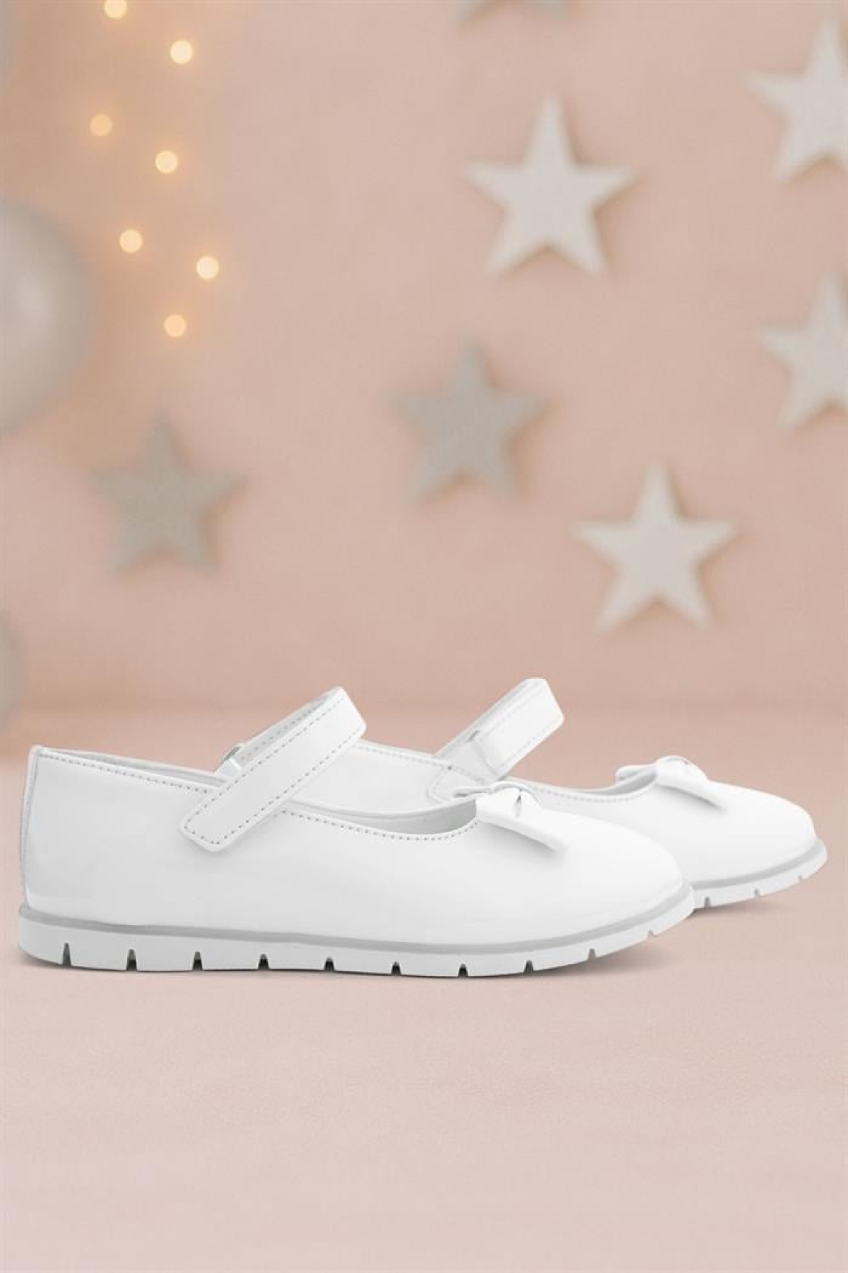 Beyaz Rugan Fiyonklu Cırtlı Kız Çocuk Babet - Görsel 17