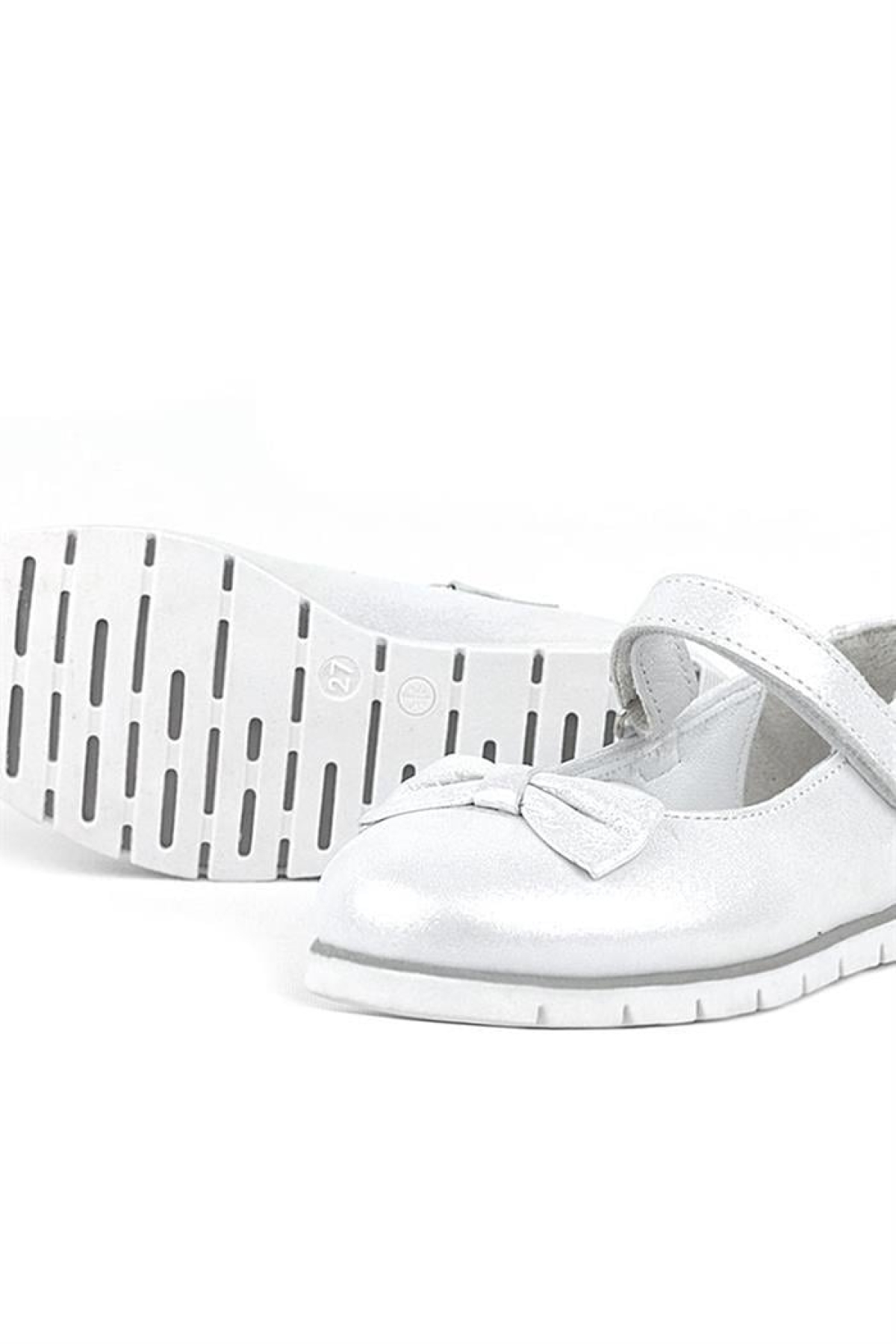 Hakiki Deri Gümüş Cırtlı Kız Çocuk Babet - Görsel 7