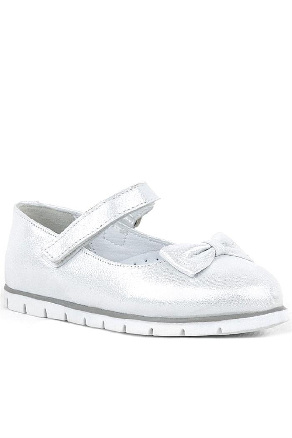 Hakiki Deri Gümüş Cırtlı Kız Çocuk Babet - Görsel 8