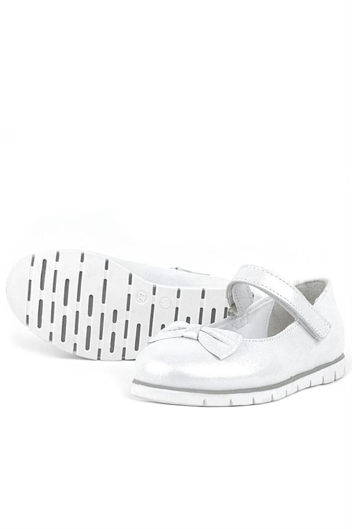 Hakiki Deri Gümüş Cırtlı Kız Çocuk Babet - Görsel 12