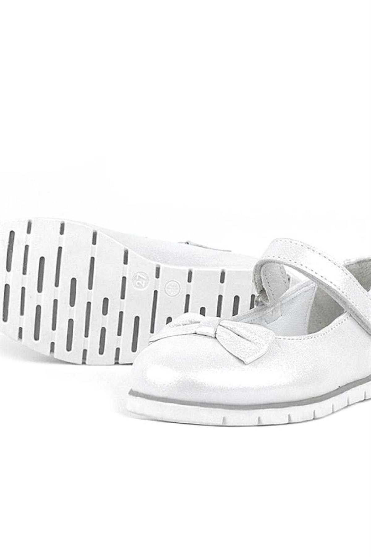 Hakiki Deri Gümüş Cırtlı Kız Çocuk Babet - Görsel 13