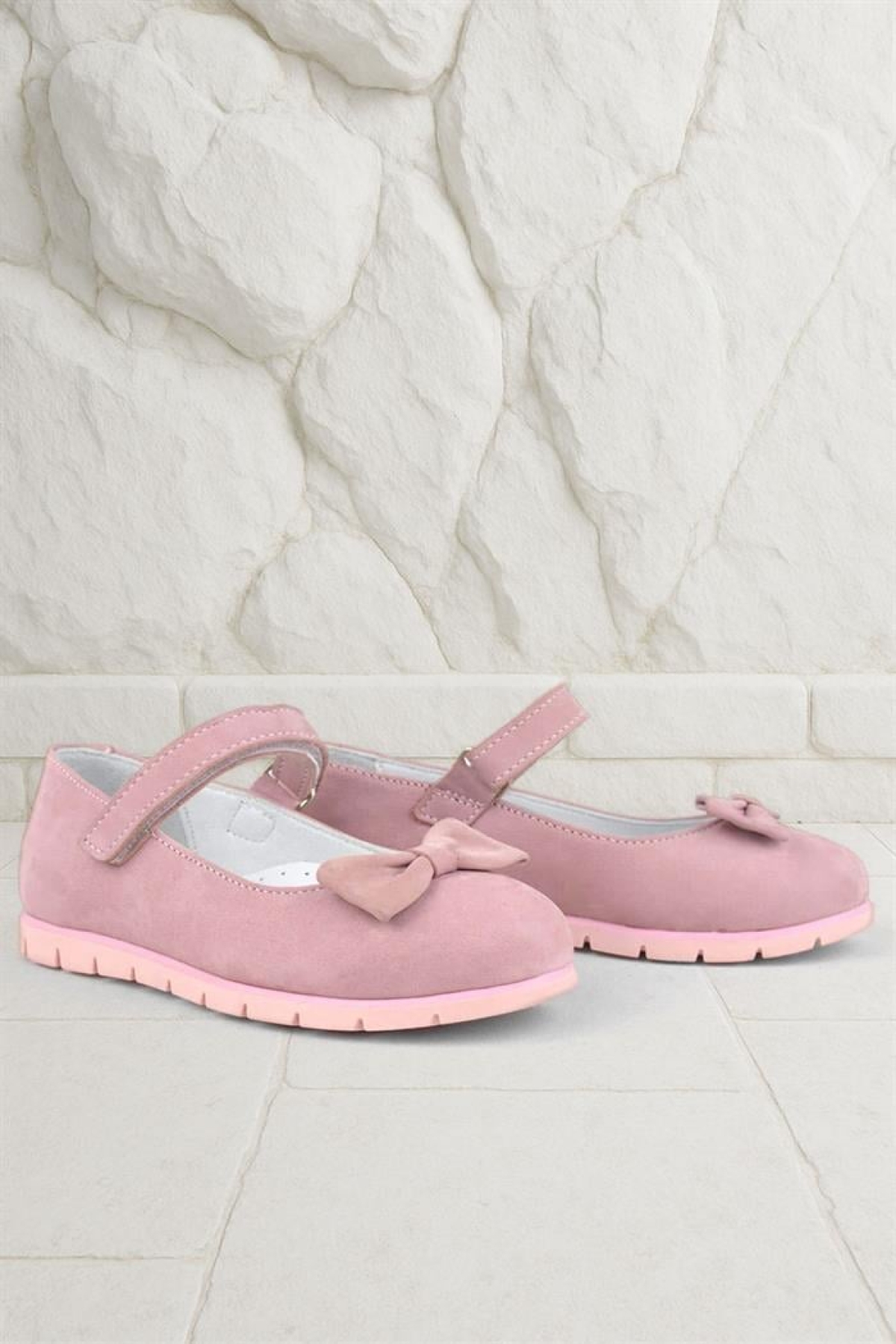 Rakerplus Pembe Rakerplus Hakiki Deri Fiyonklu Cırtlı Kız Çocuk Babet