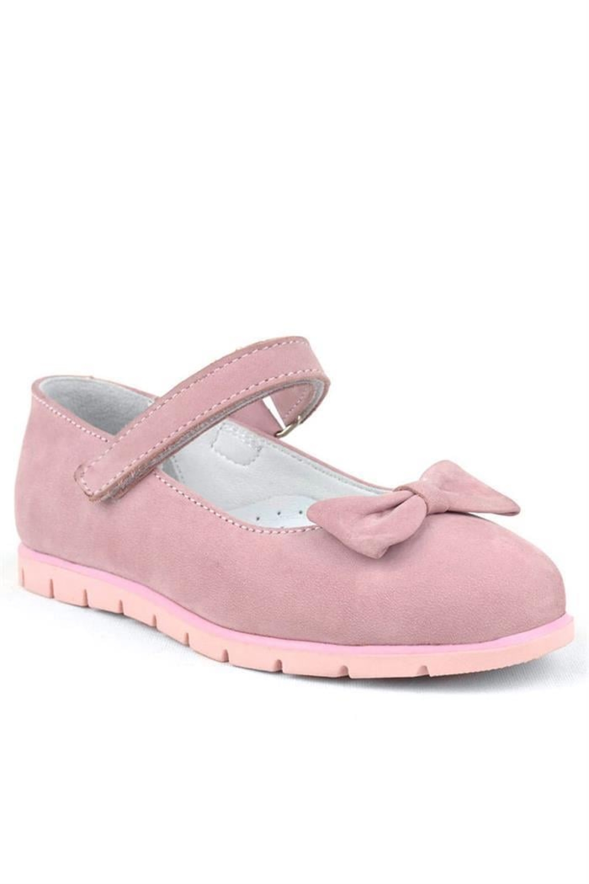 Rakerplus Pembe Rakerplus Hakiki Deri Fiyonklu Cırtlı Kız Çocuk Babet