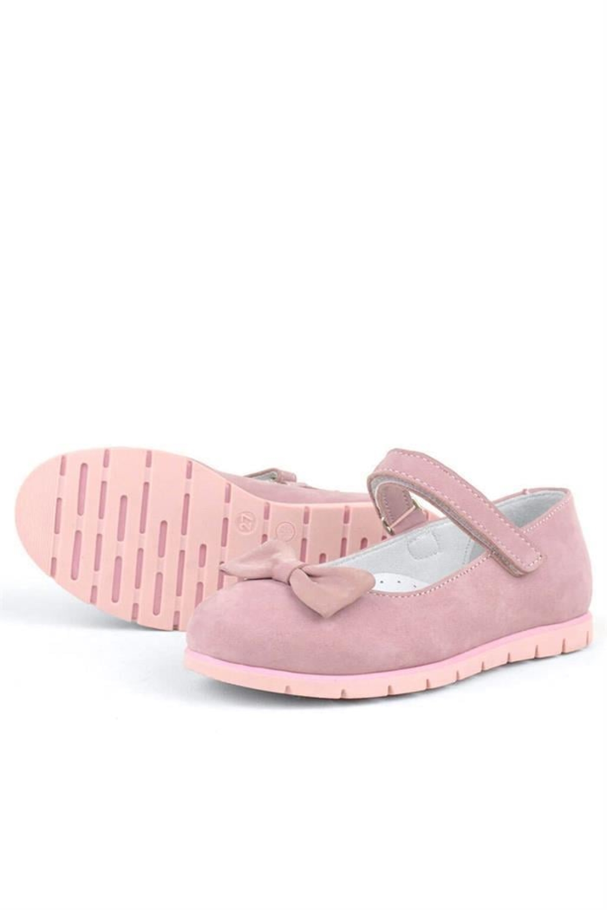 Rakerplus Pembe Rakerplus Hakiki Deri Fiyonklu Cırtlı Kız Çocuk Babet