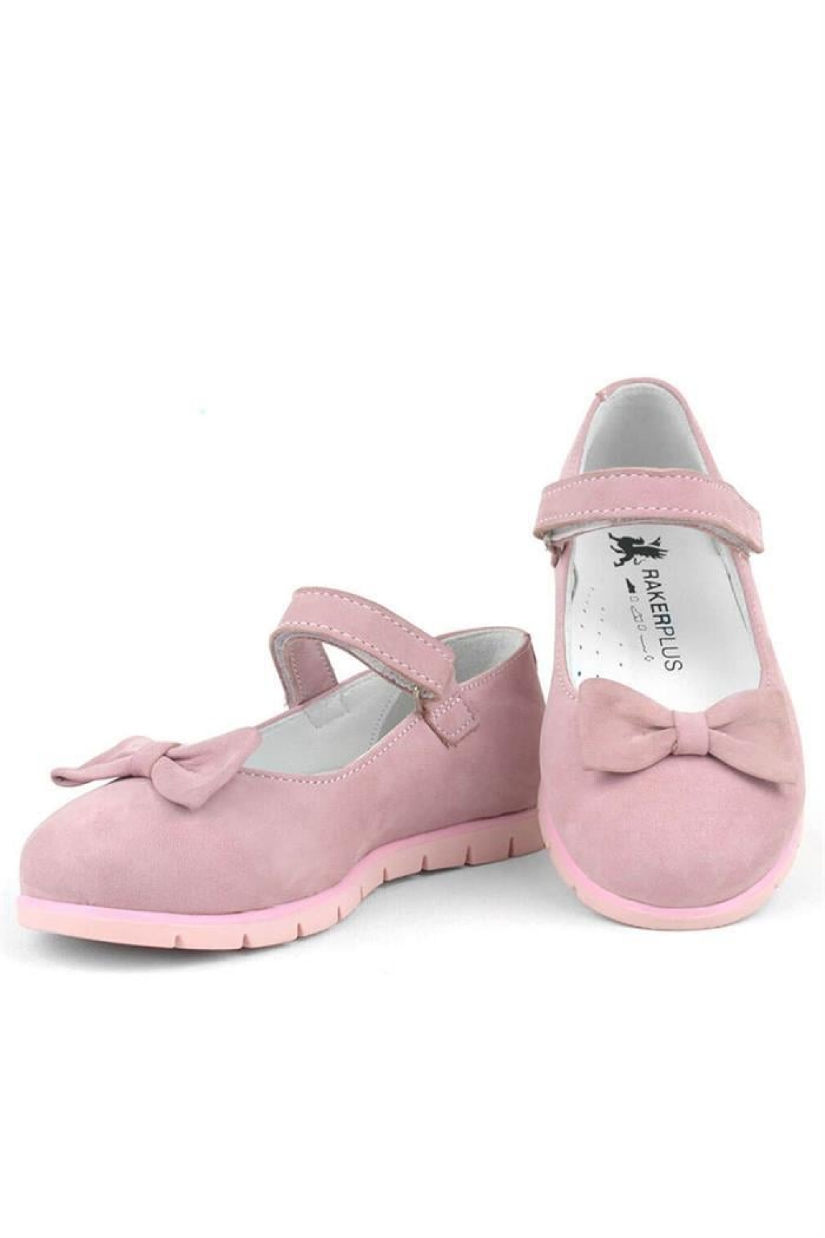 Rakerplus Pembe Rakerplus Hakiki Deri Fiyonklu Cırtlı Kız Çocuk Babet