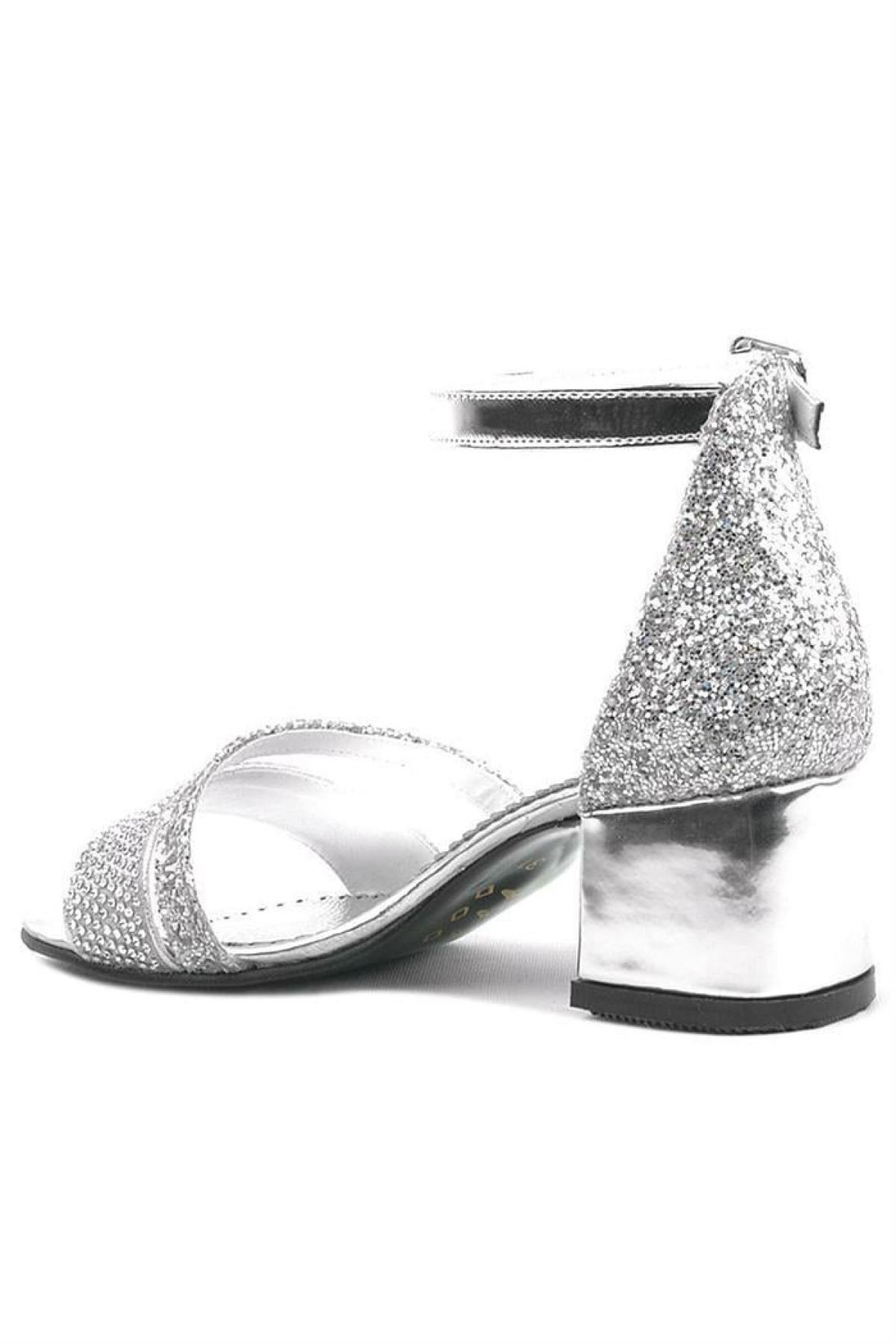 Anna Gümüş Simli Kalın Topuklu Bantlı Kız Çocuk Abiye Ayakkabı - Görsel 5