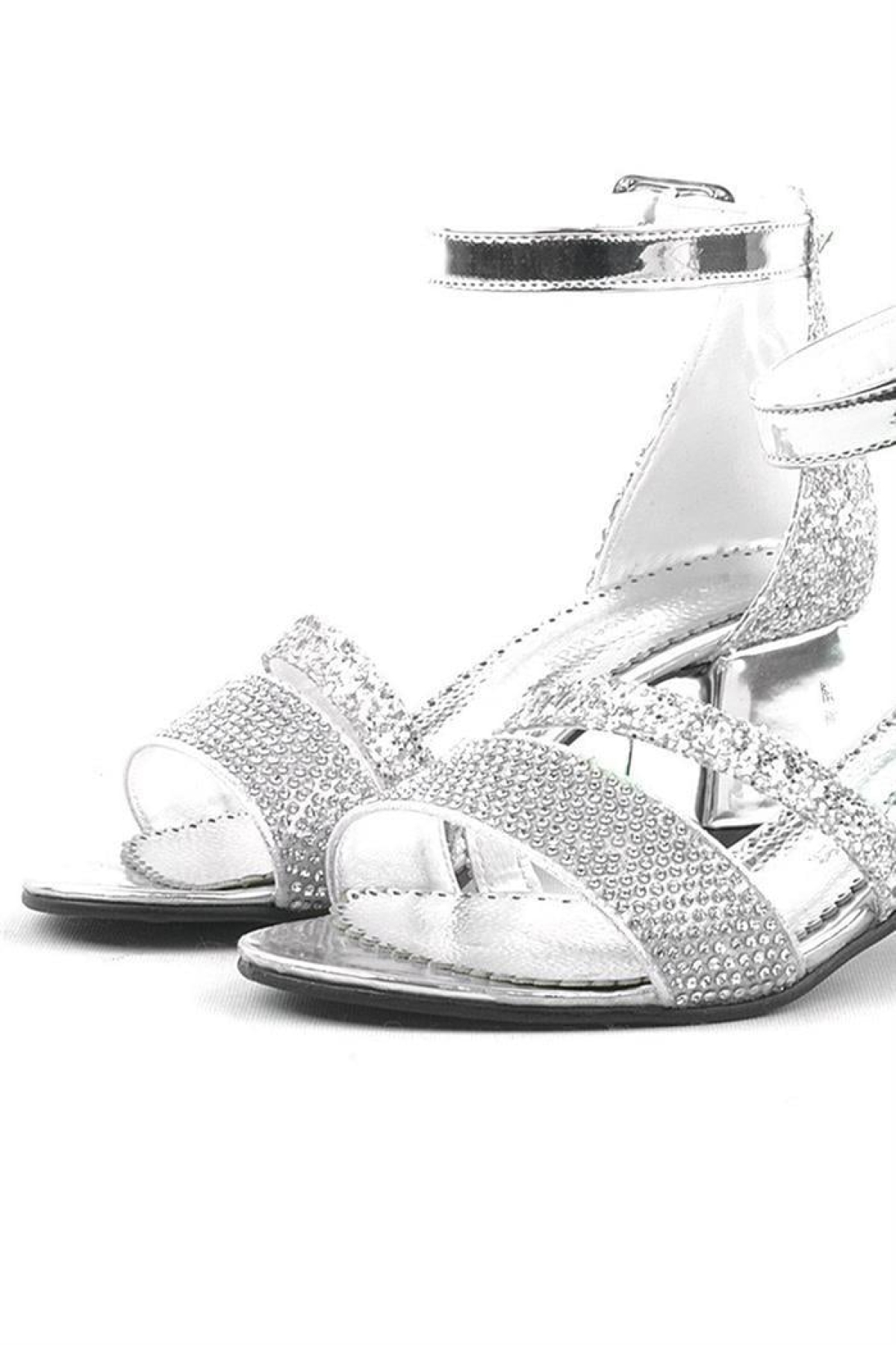 Anna Gümüş Simli Kalın Topuklu Bantlı Kız Çocuk Abiye Ayakkabı - Görsel 9