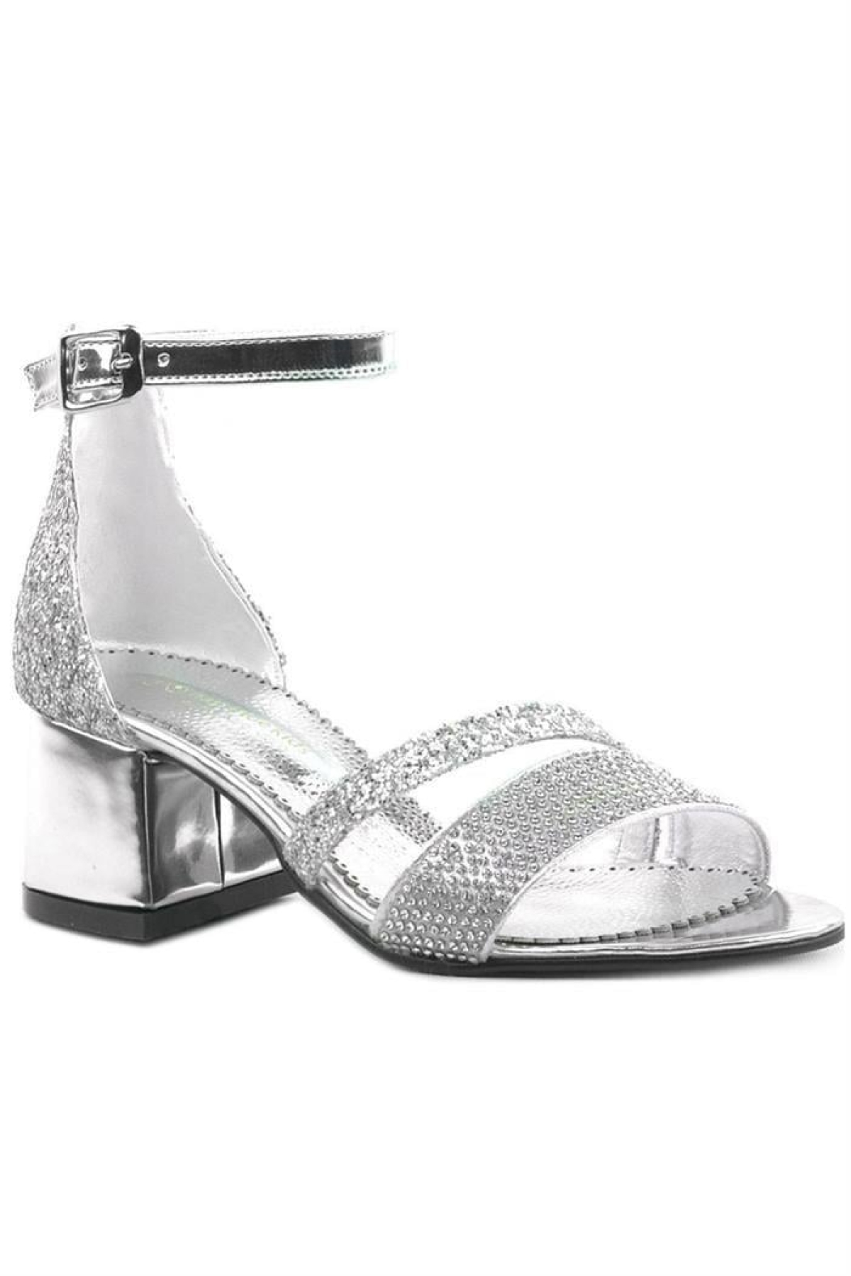 Anna Gümüş Simli Kalın Topuklu Bantlı Kız Çocuk Abiye Ayakkabı - Görsel 10
