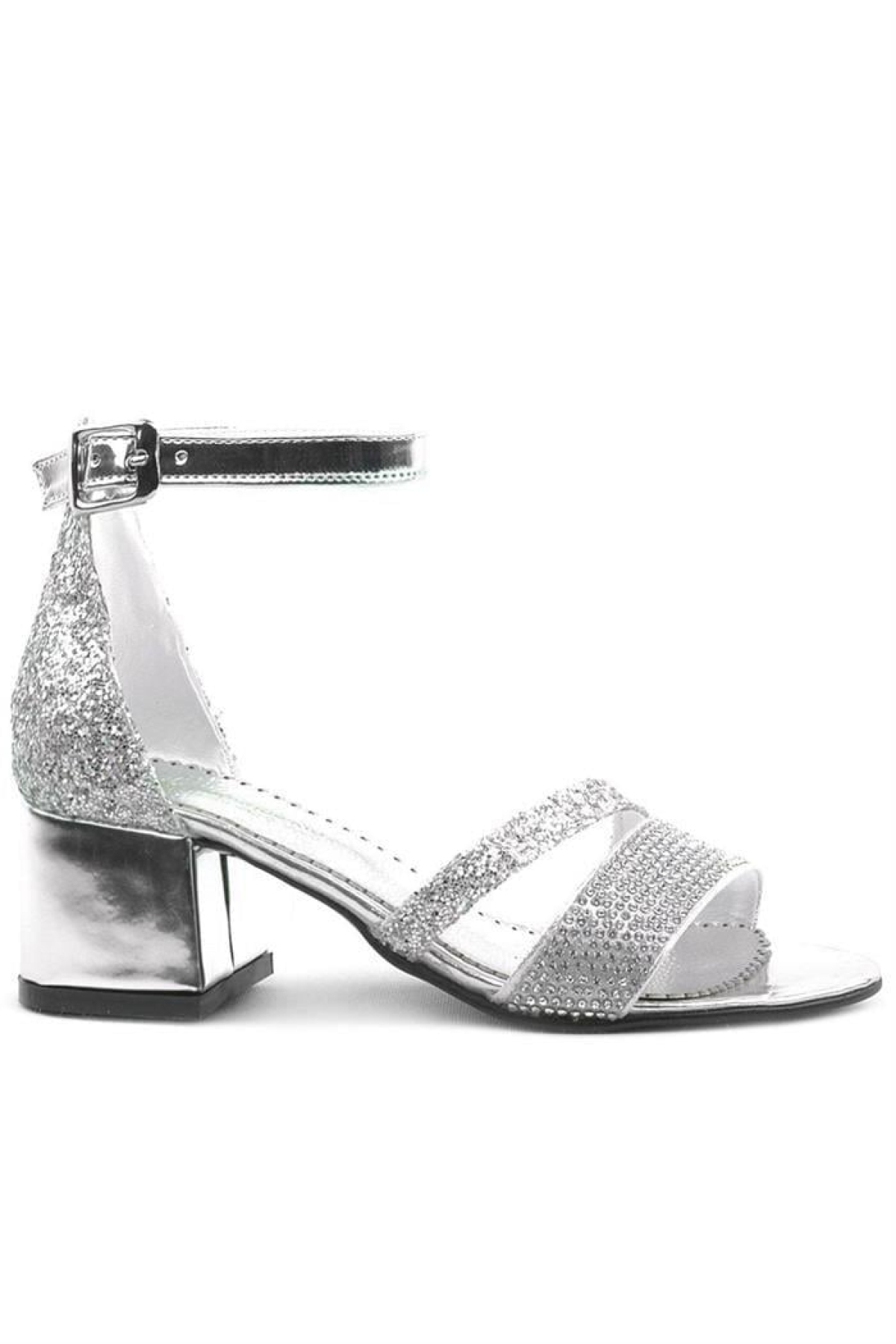 Anna Gümüş Simli Kalın Topuklu Bantlı Kız Çocuk Abiye Ayakkabı - Görsel 11
