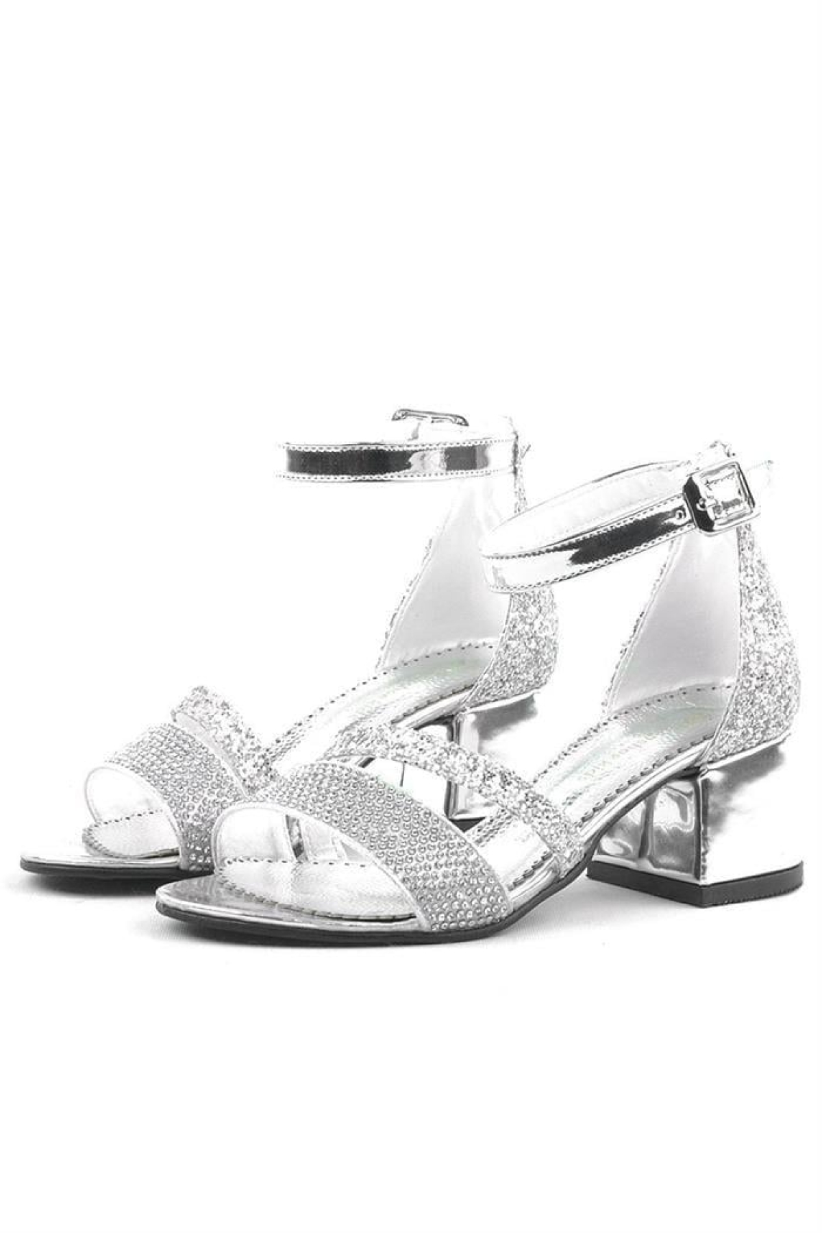 Anna Gümüş Simli Kalın Topuklu Bantlı Kız Çocuk Abiye Ayakkabı - Görsel 13