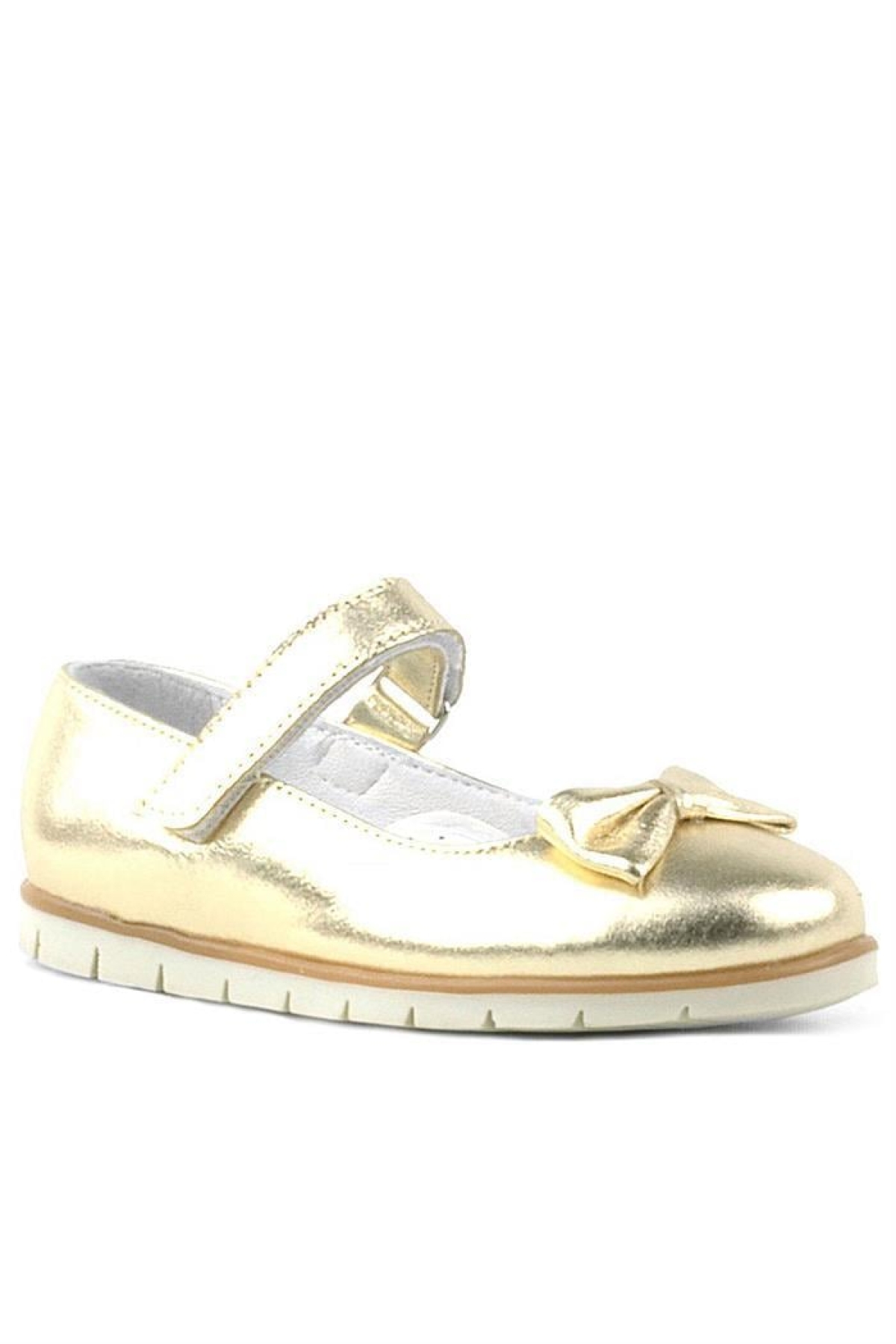 Hakiki Deri Gold Fiyonklu Cırtlı Kız Çocuk Babet - Görsel 2
