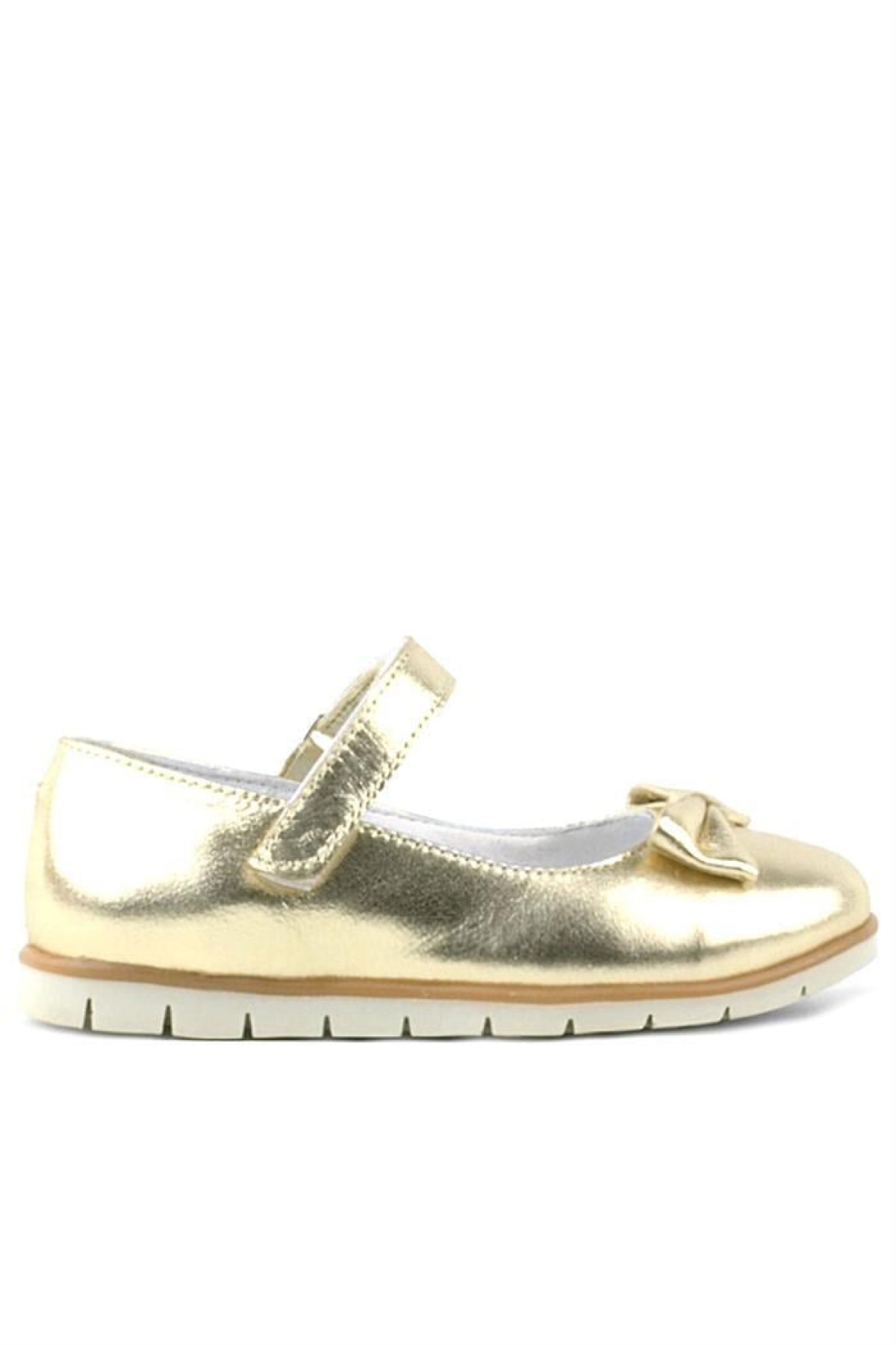 Hakiki Deri Gold Fiyonklu Cırtlı Kız Çocuk Babet - Görsel 3