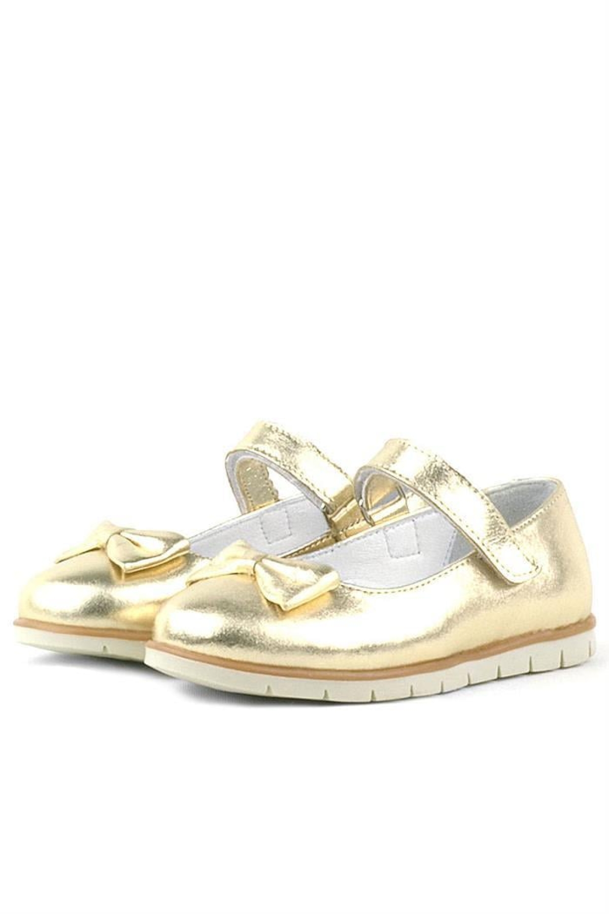 Hakiki Deri Gold Fiyonklu Cırtlı Kız Çocuk Babet - Görsel 4