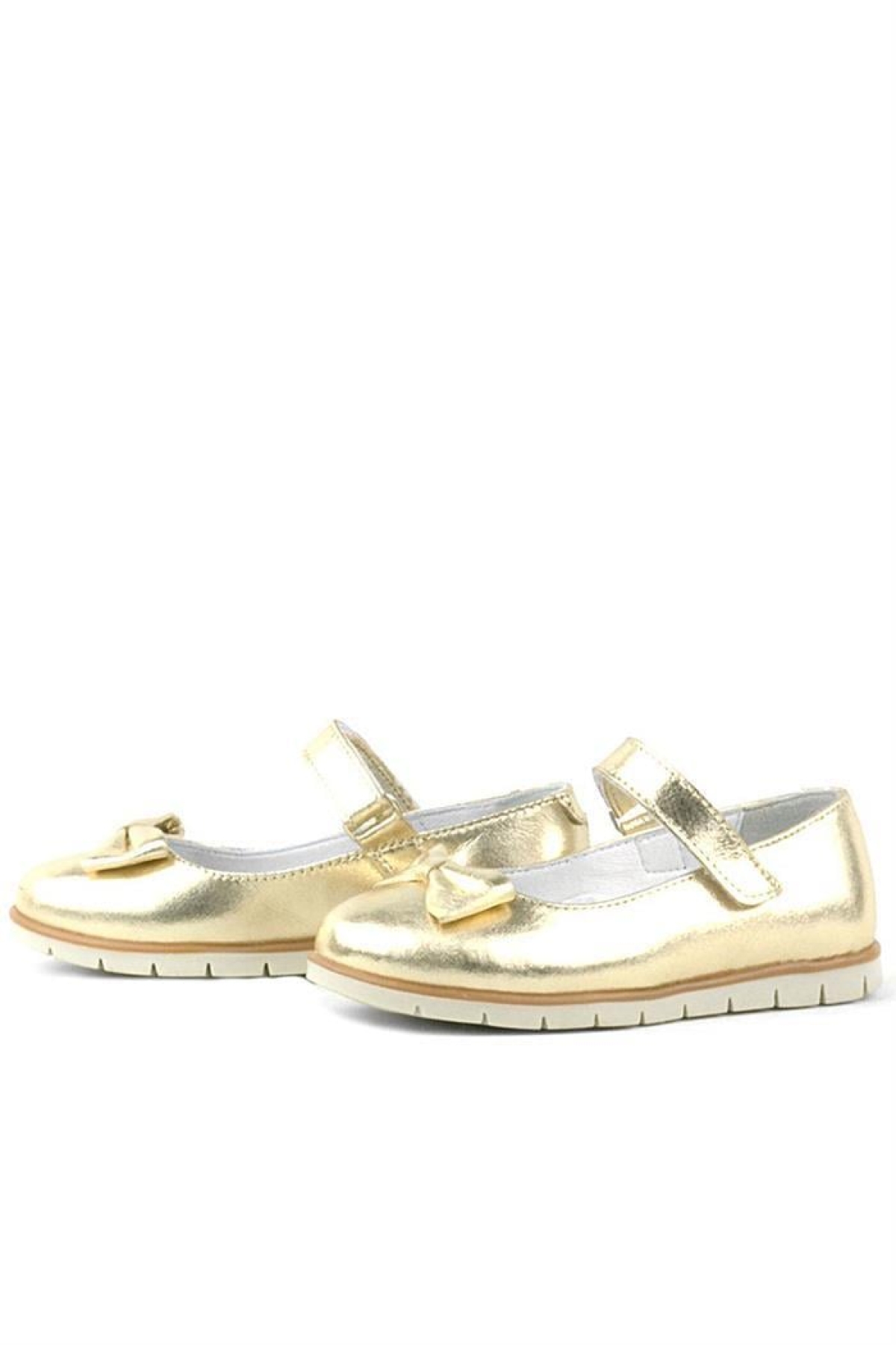 Hakiki Deri Gold Fiyonklu Cırtlı Kız Çocuk Babet - Görsel 5