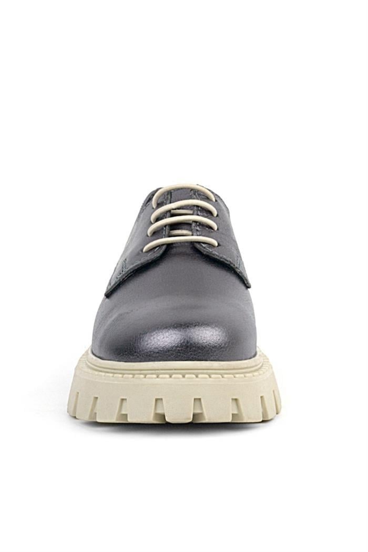 Platin Hakiki Deri Bağcıklı Kız Çocuk Oxford Okul Ayakkabı - Görsel 4