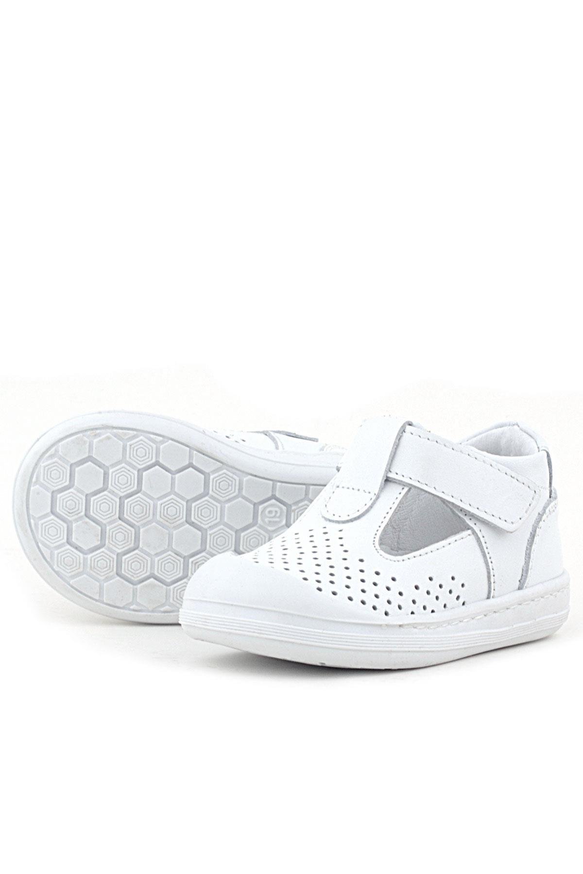 Shaun Hakiki Deri Beyaz Cilt Cırtlı Anatomik Bebek Sandalet - Görsel 5