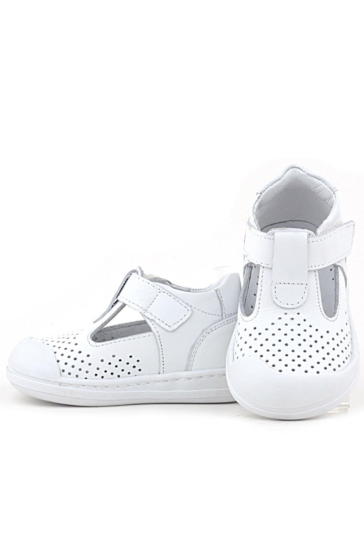 Shaun Hakiki Deri Beyaz Cilt Cırtlı Anatomik Bebek Sandalet - Görsel 6