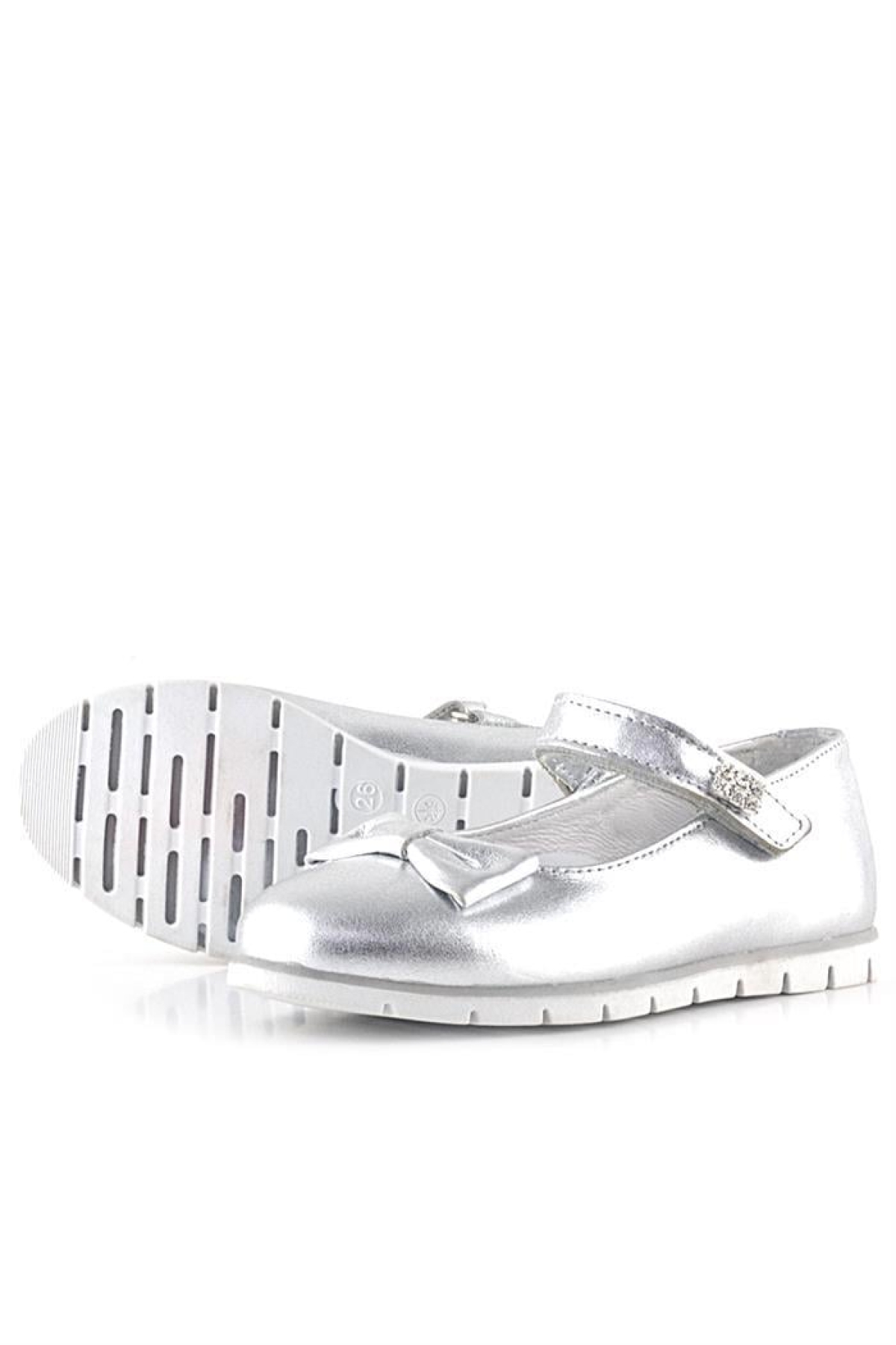 Hakiki Deri Gümüş Taşlı Cırtlı Kız Çocuk Babet - Görsel 7