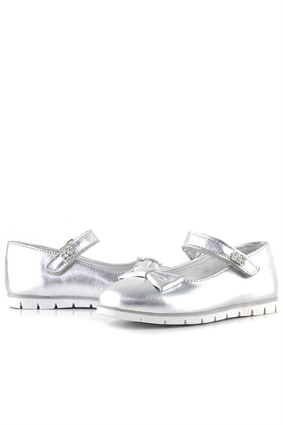 Hakiki Deri Gümüş Taşlı Cırtlı Kız Çocuk Babet - Görsel 8