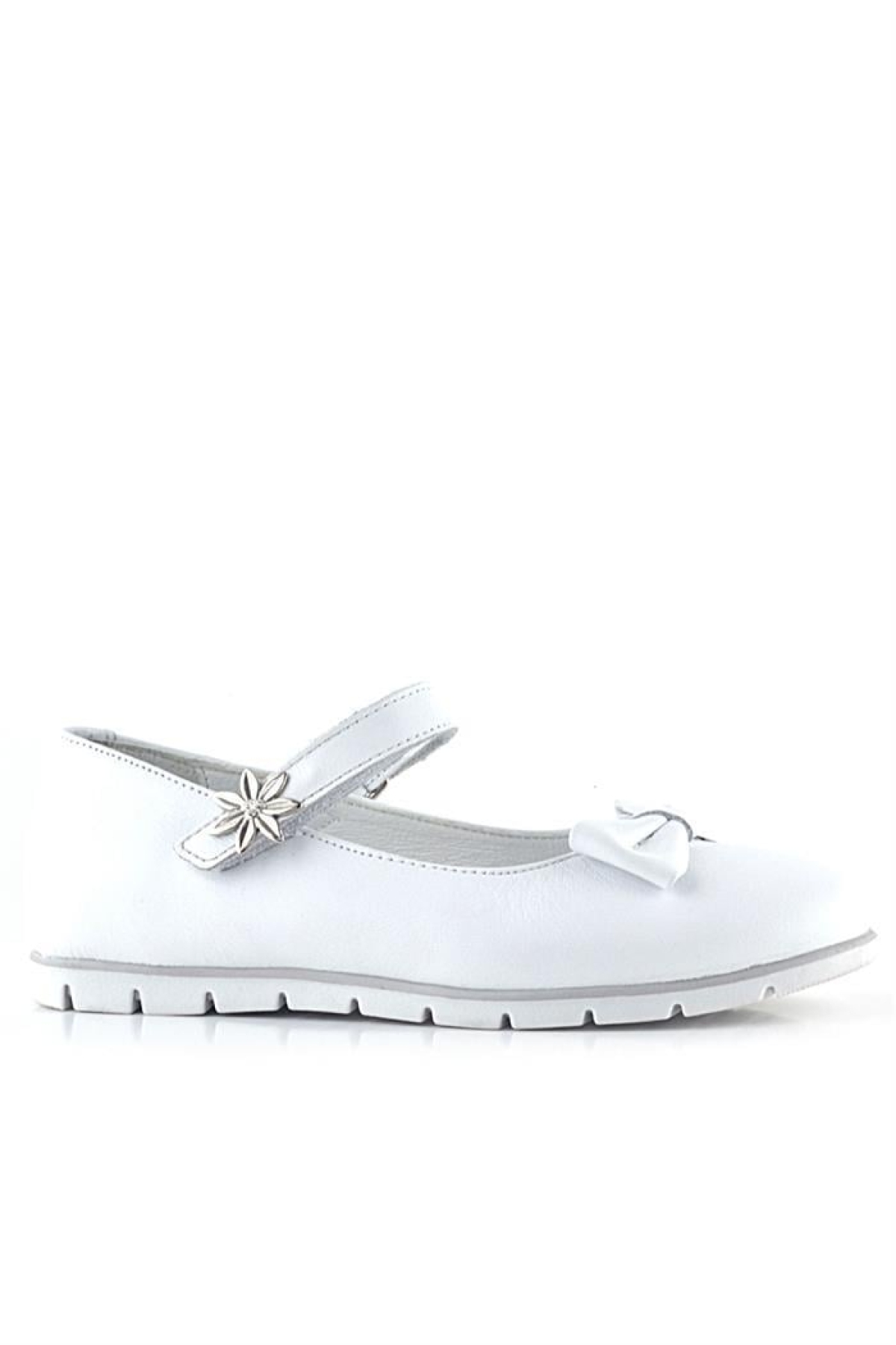 Hakiki Deri Beyaz Cırtlı Çiçek Detaylı Kız Çocuk Babet Ayakkabı - Görsel 3