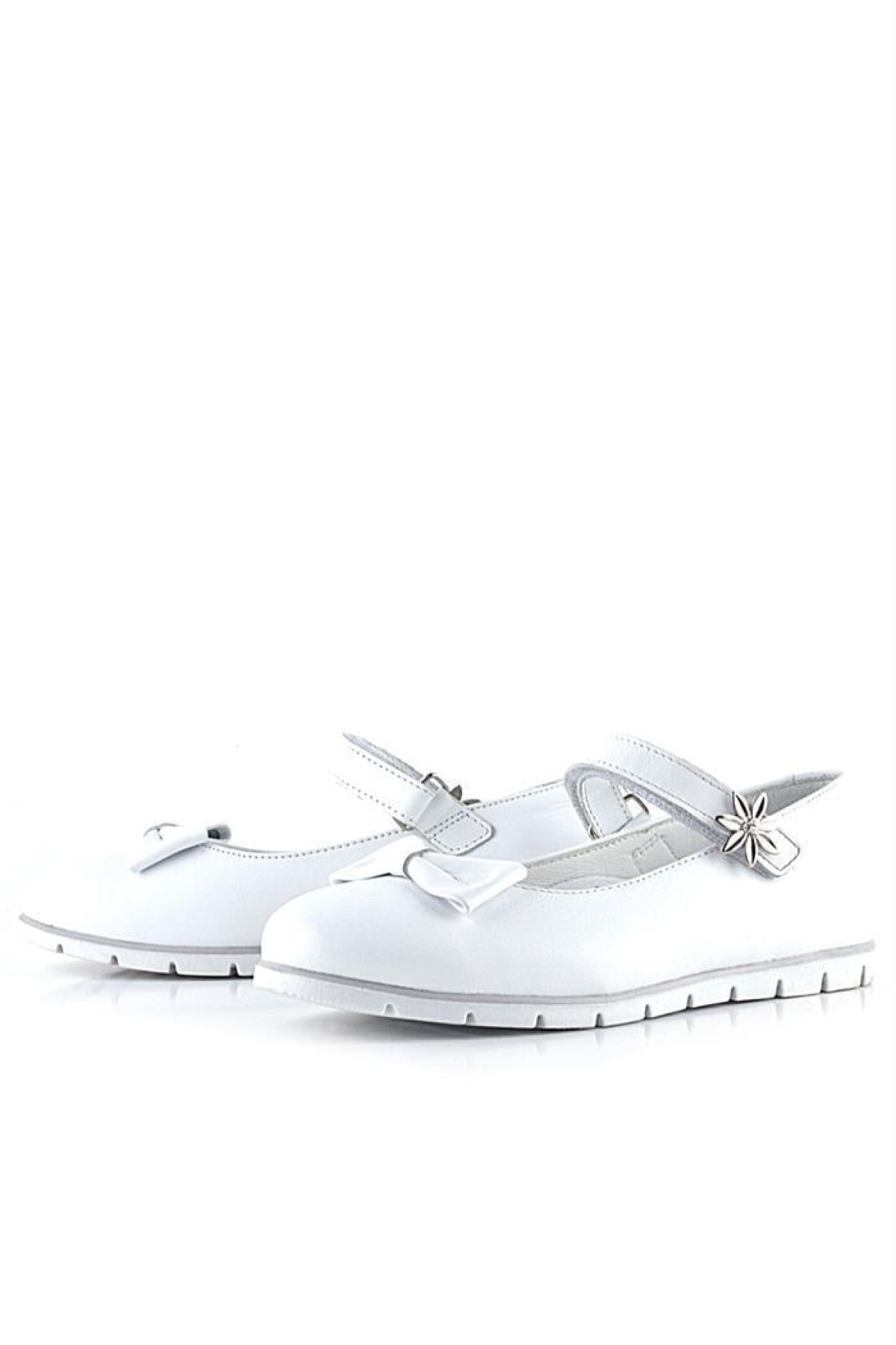 Hakiki Deri Beyaz Cırtlı Çiçek Detaylı Kız Çocuk Babet Ayakkabı - Görsel 6