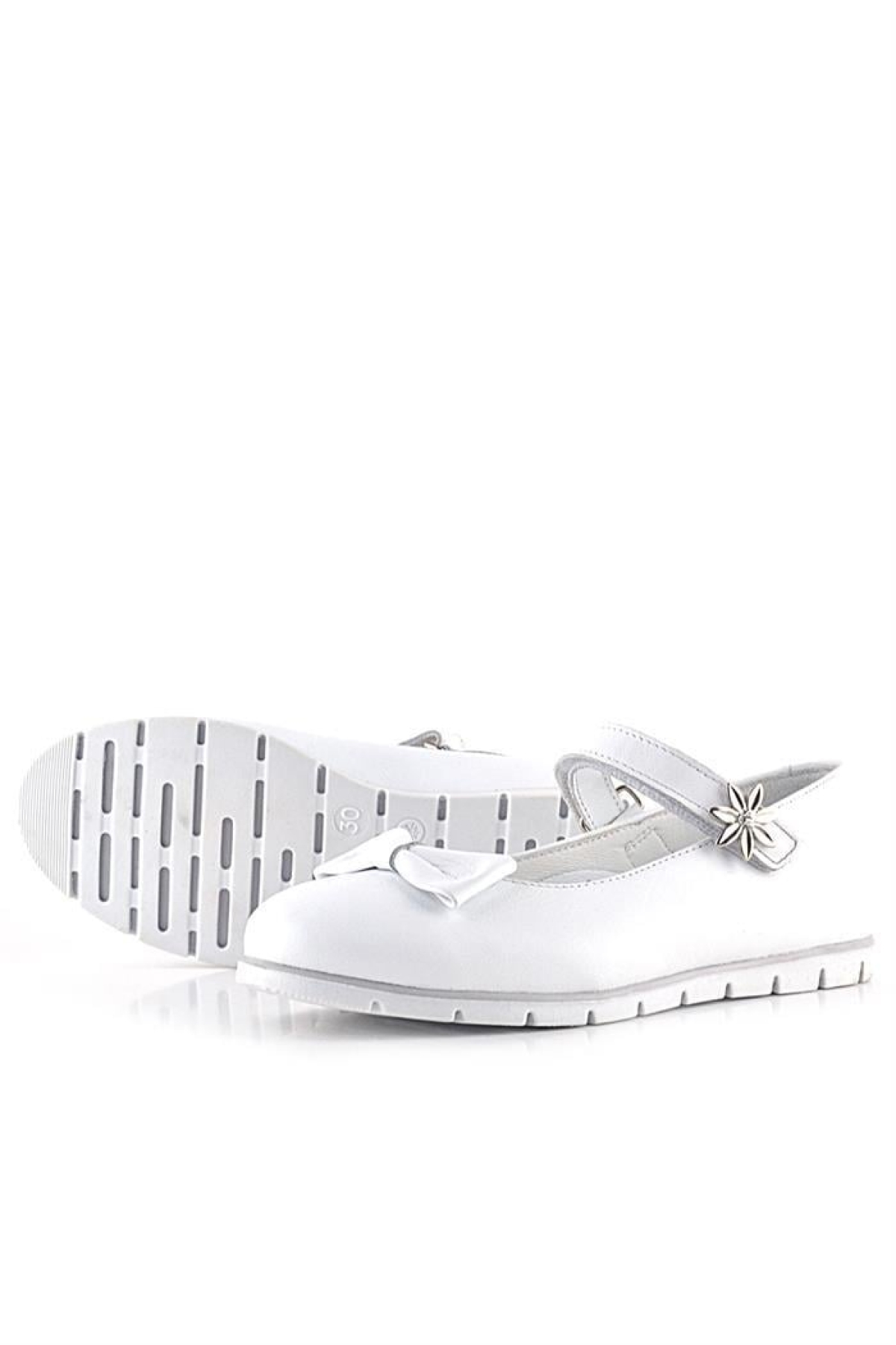 Hakiki Deri Beyaz Cırtlı Çiçek Detaylı Kız Çocuk Babet Ayakkabı - Görsel 7